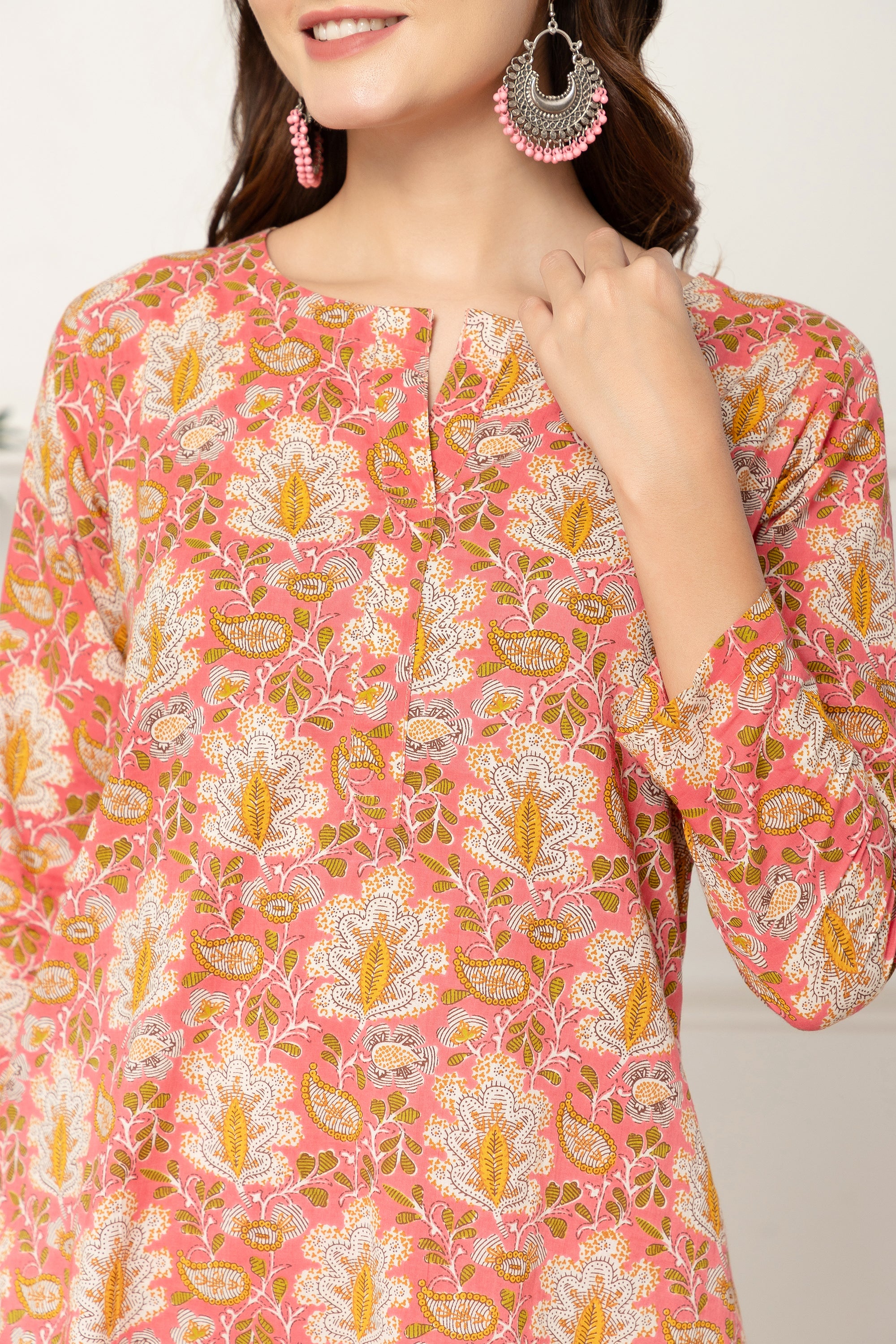 DAREIA FLORAL PRINTED PEACH COORD SET FOR WOMEN