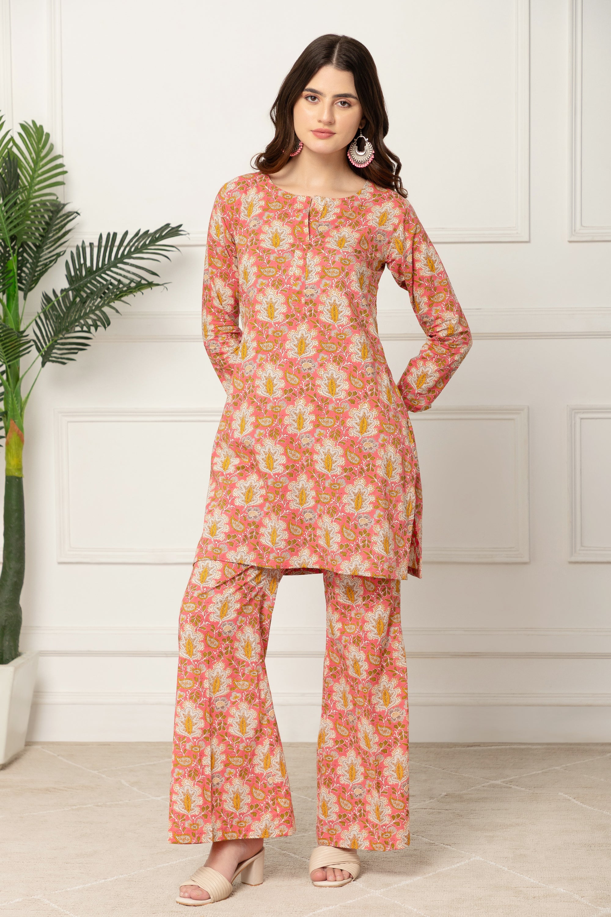 DAREIA FLORAL PRINTED PEACH COORD SET FOR WOMEN