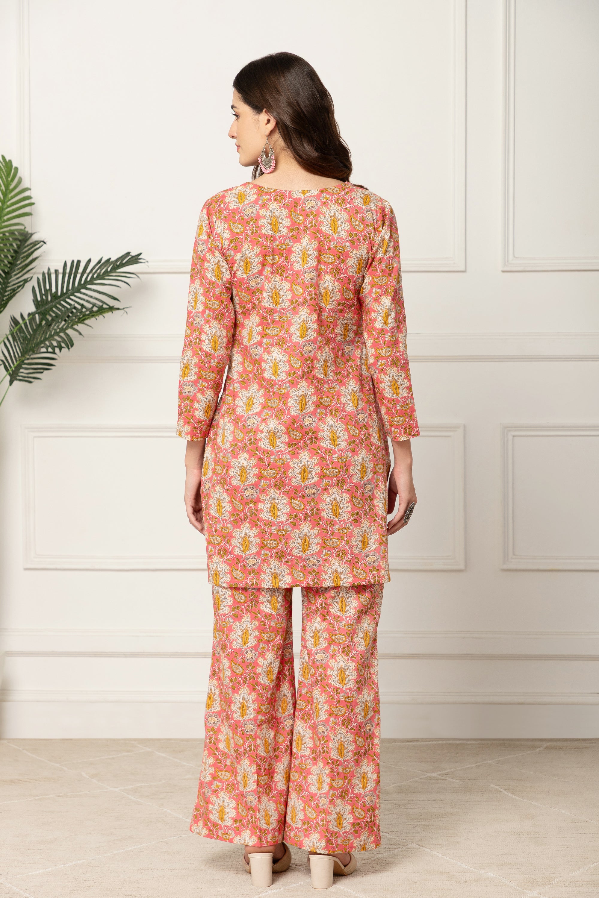 DAREIA FLORAL PRINTED PEACH COORD SET FOR WOMEN
