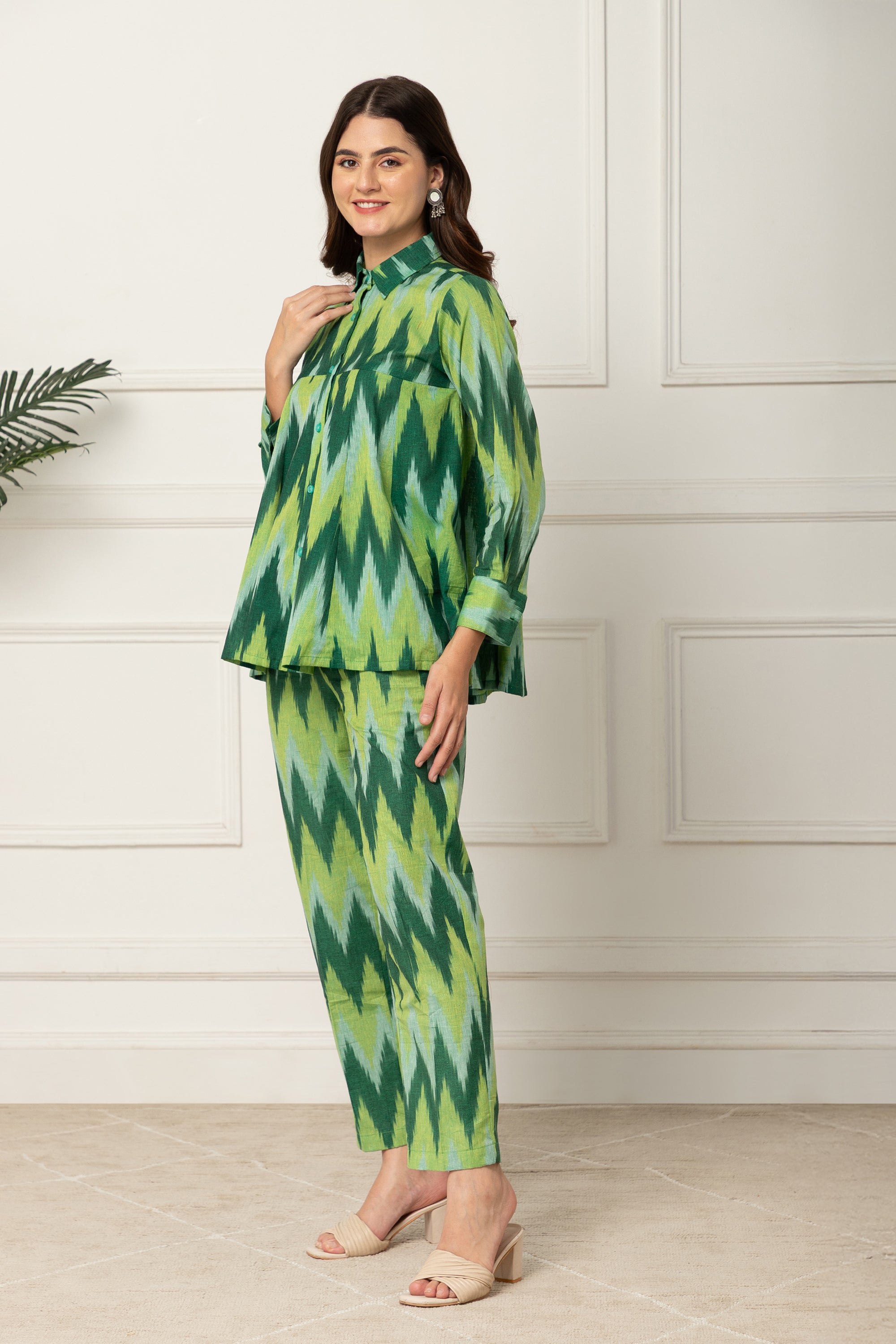 Eleni Multi Colour Green Chevron Printed Coord Set For Women