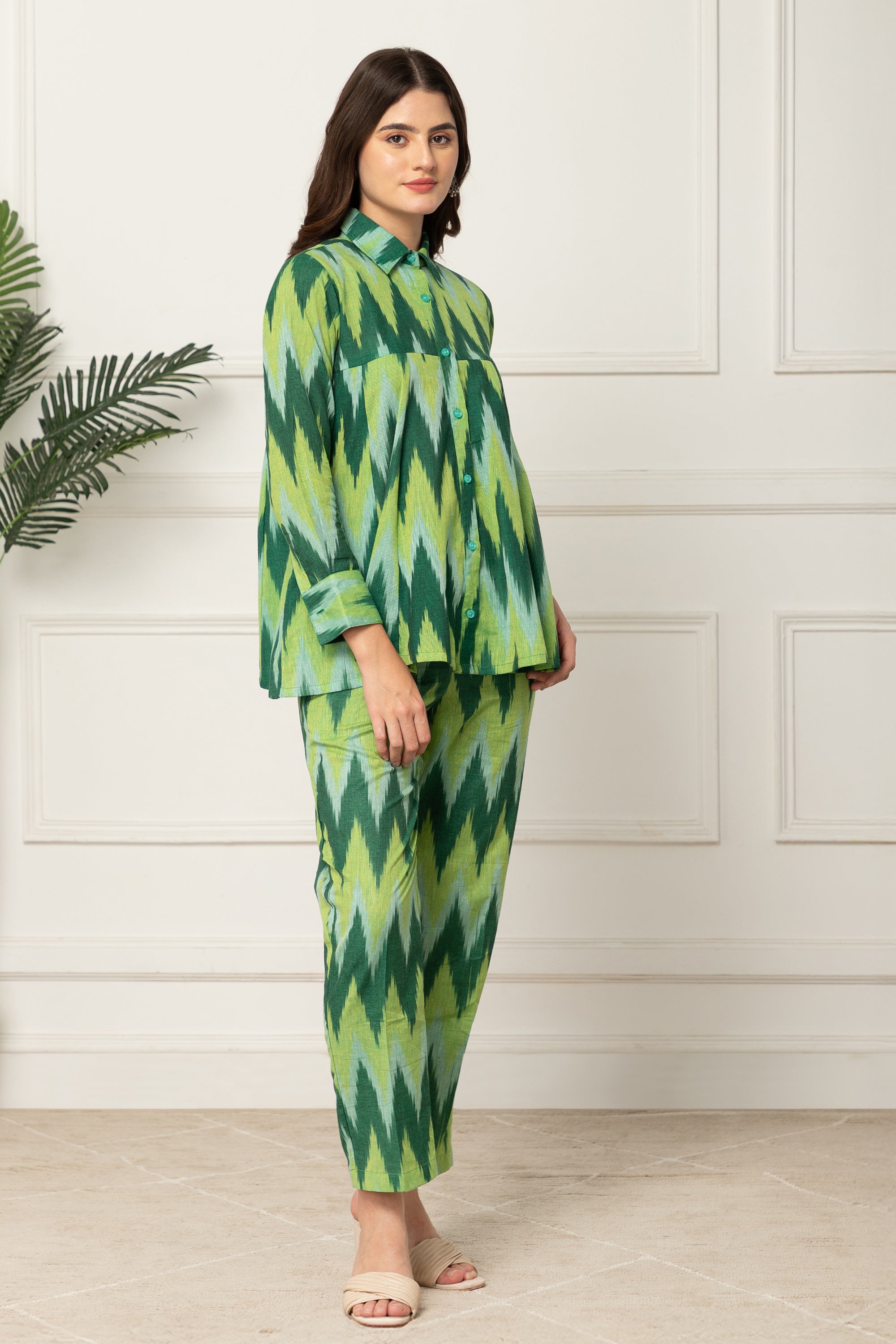 Eleni Multi Colour Green Chevron Printed Coord Set For Women
