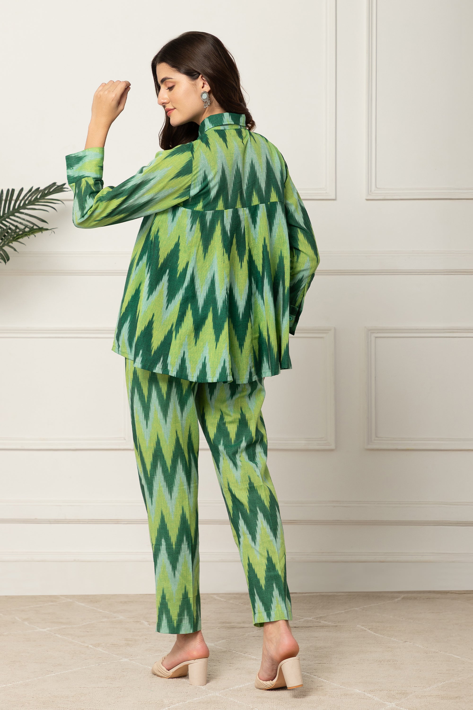Eleni Multi Colour Green Chevron Printed Coord Set For Women