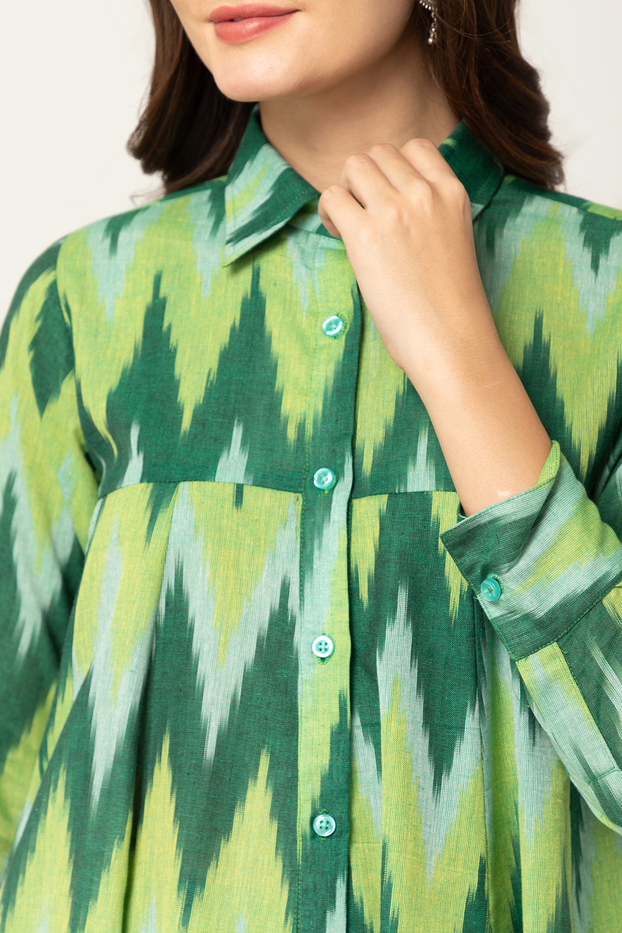 Eleni Multi Colour Green Chevron Printed Coord Set For Women