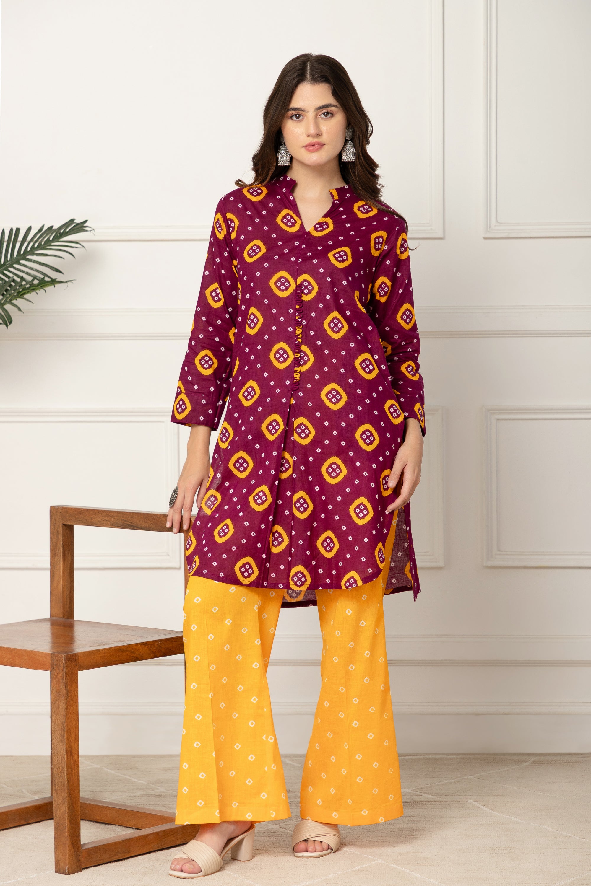 Ismini Maroon Bandhani Printed Coord Set For Women