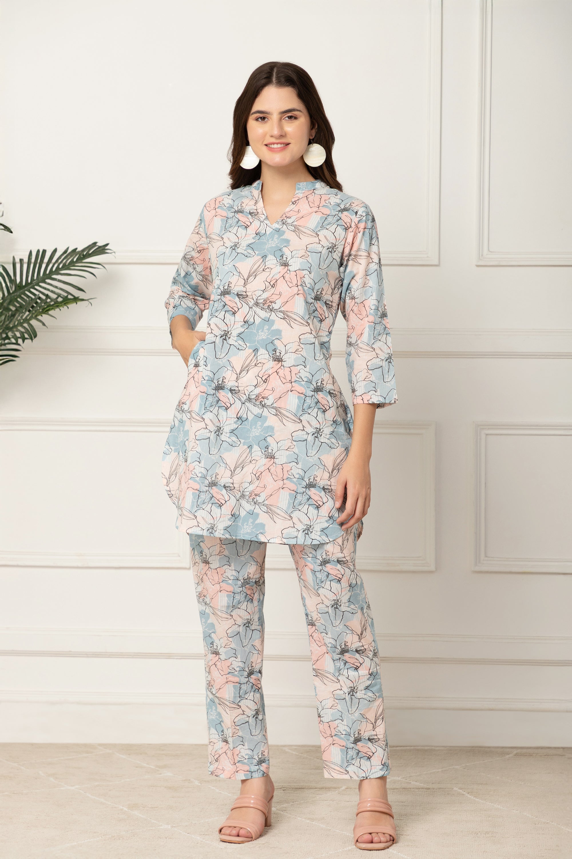 Dimitra White Printed Coord Set For Women