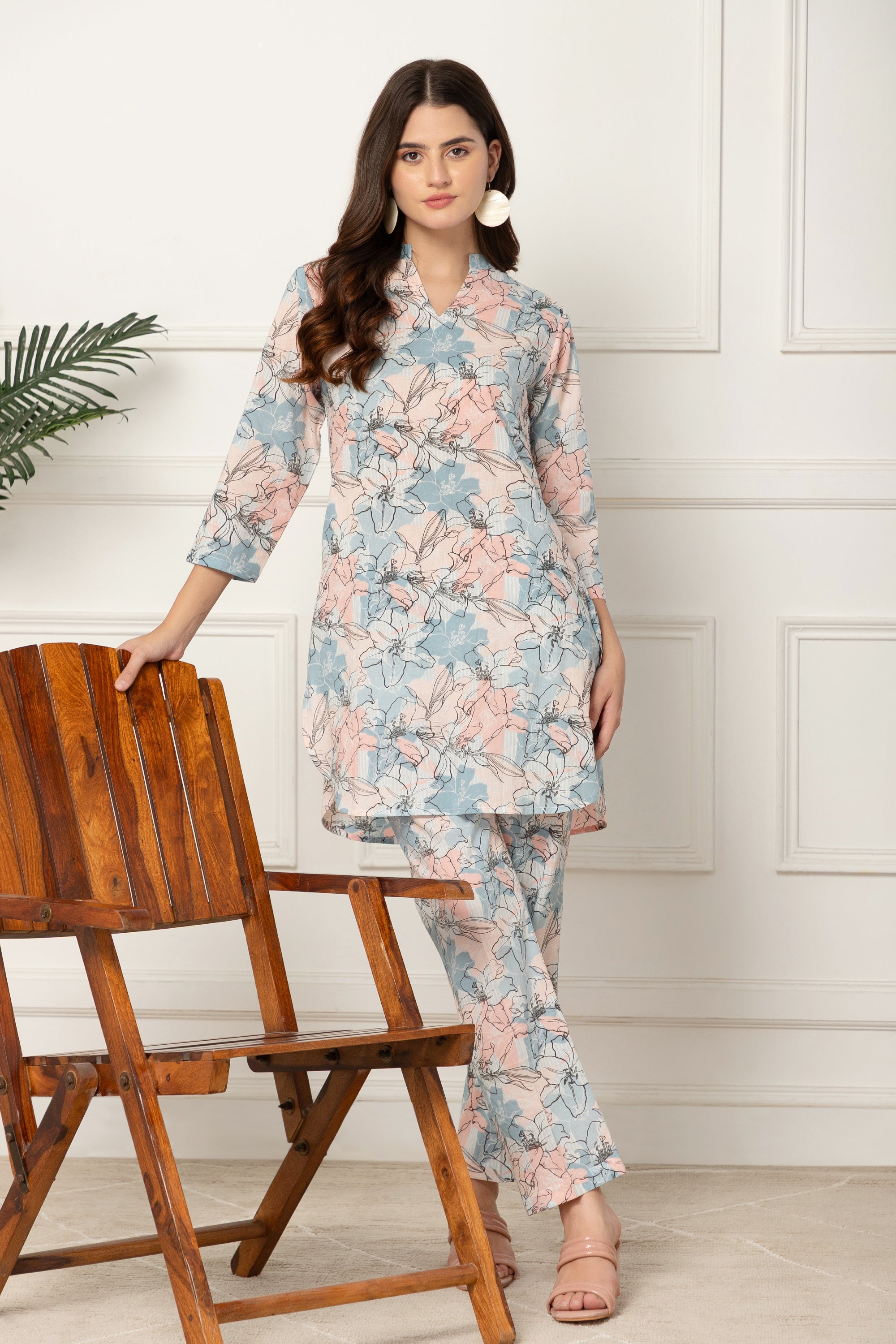 Dimitra White Printed Coord Set For Women