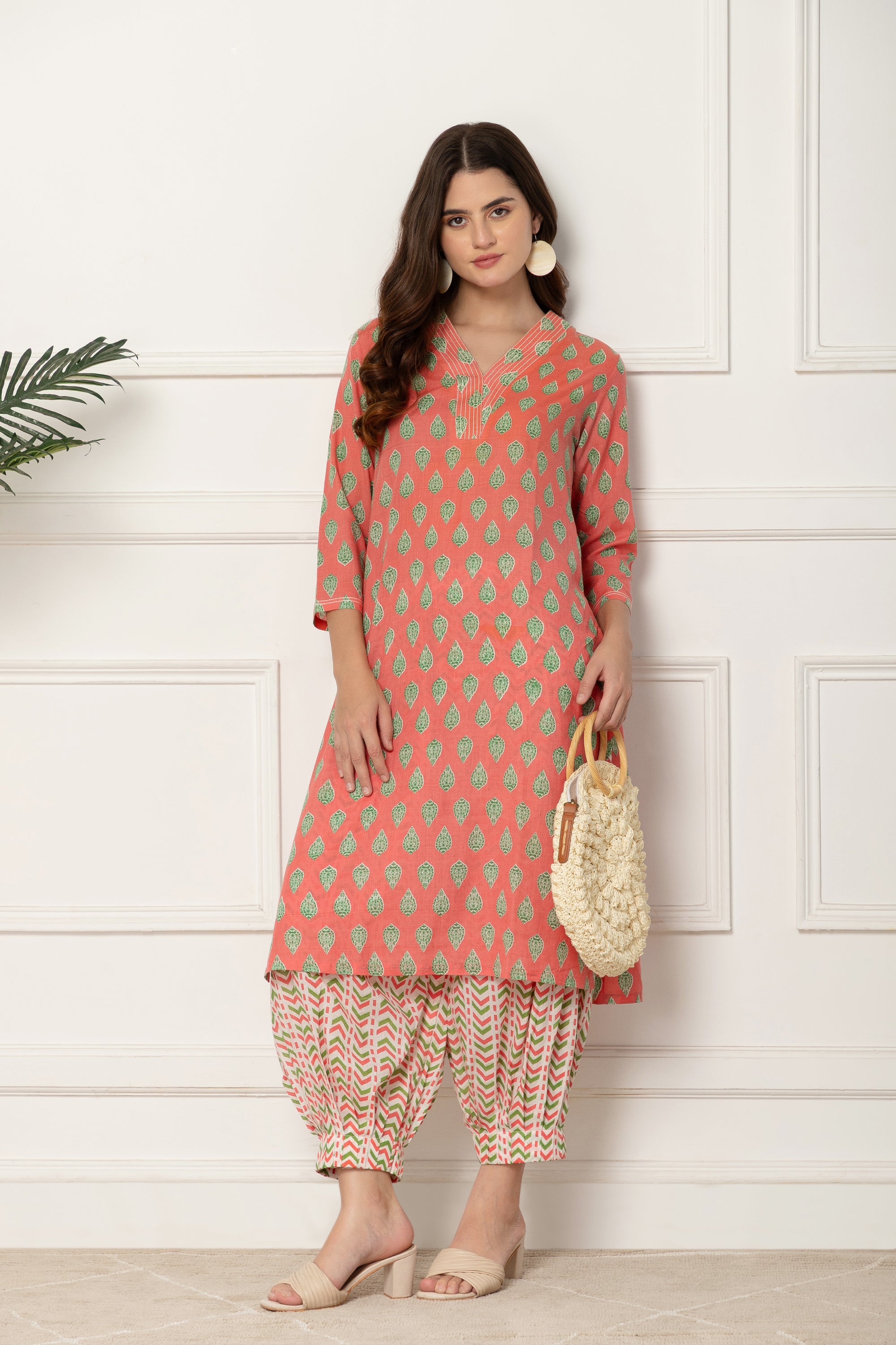 Domna Pink Floral Printed Cotton Coord Set For Women