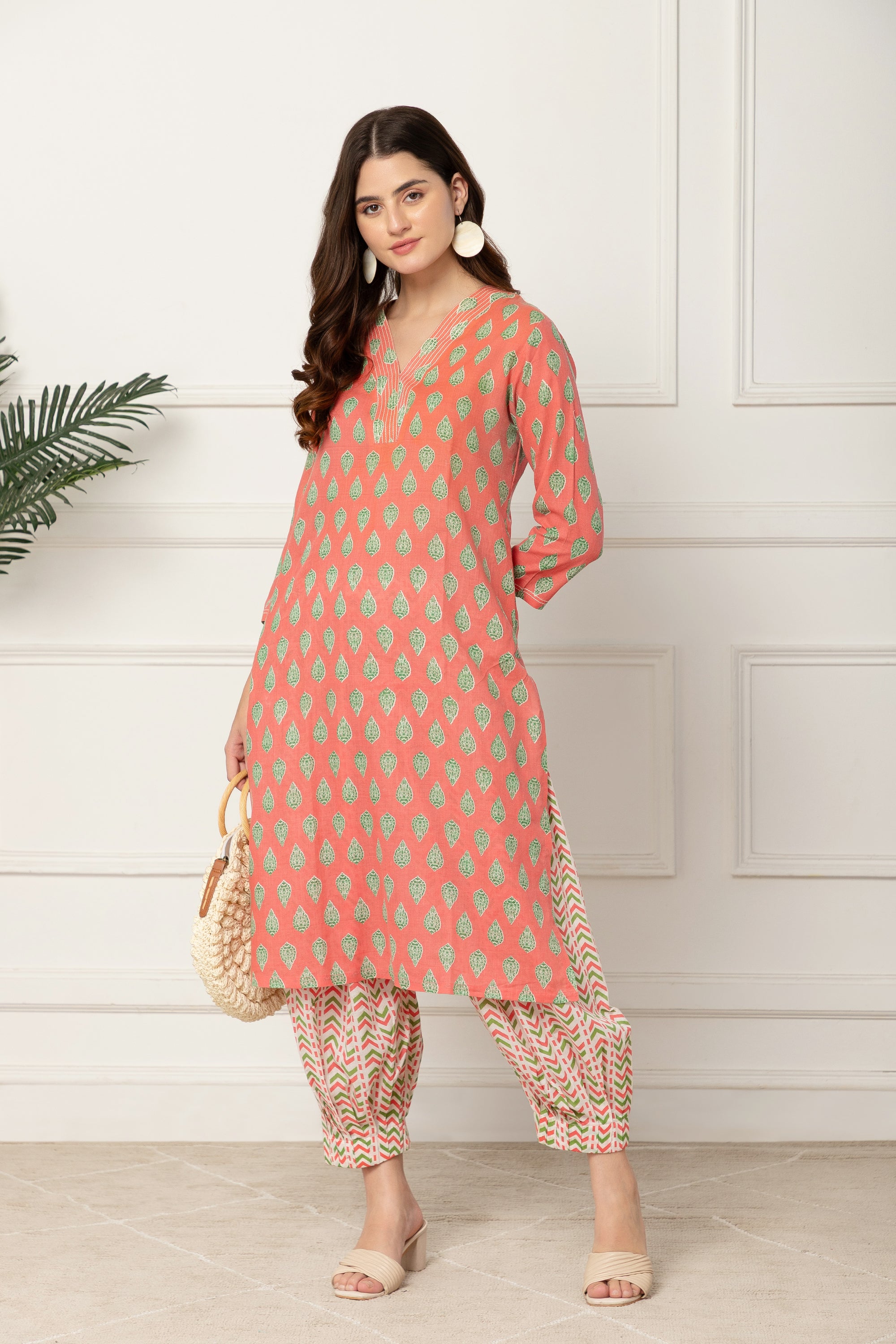 Domna Pink Floral Printed Cotton Coord Set For Women