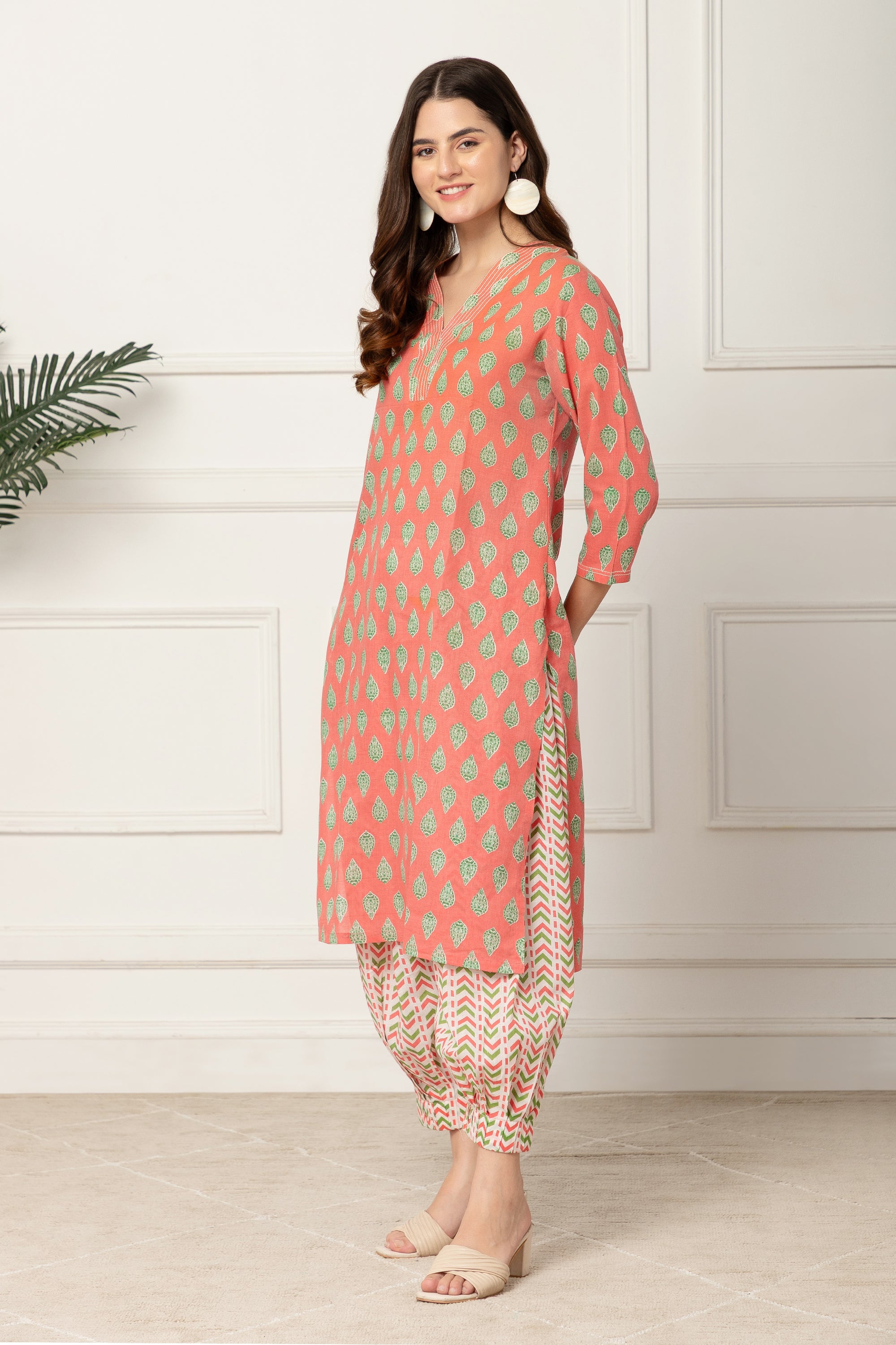 Domna Pink Floral Printed Cotton Coord Set For Women
