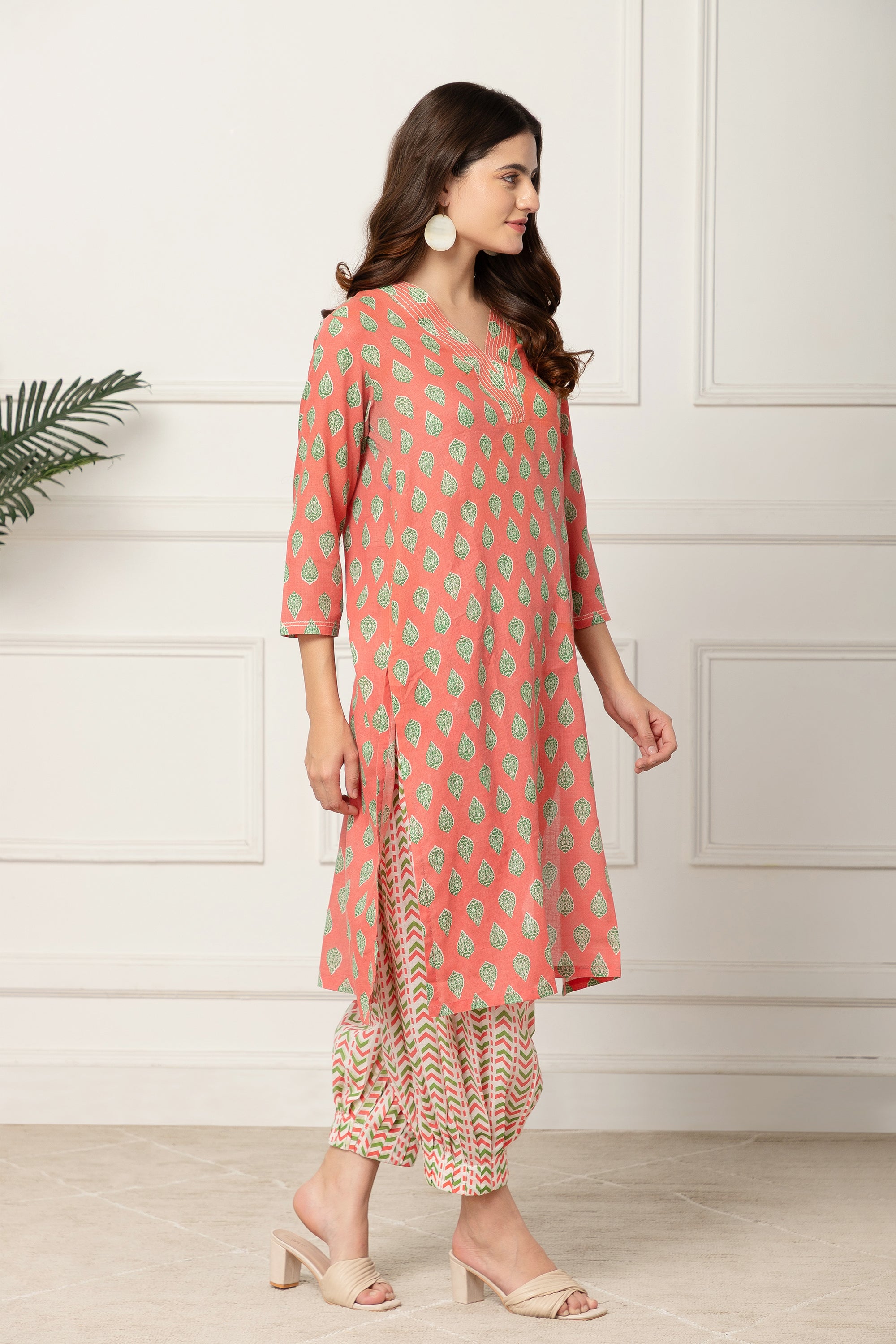 Domna Pink Floral Printed Cotton Coord Set For Women