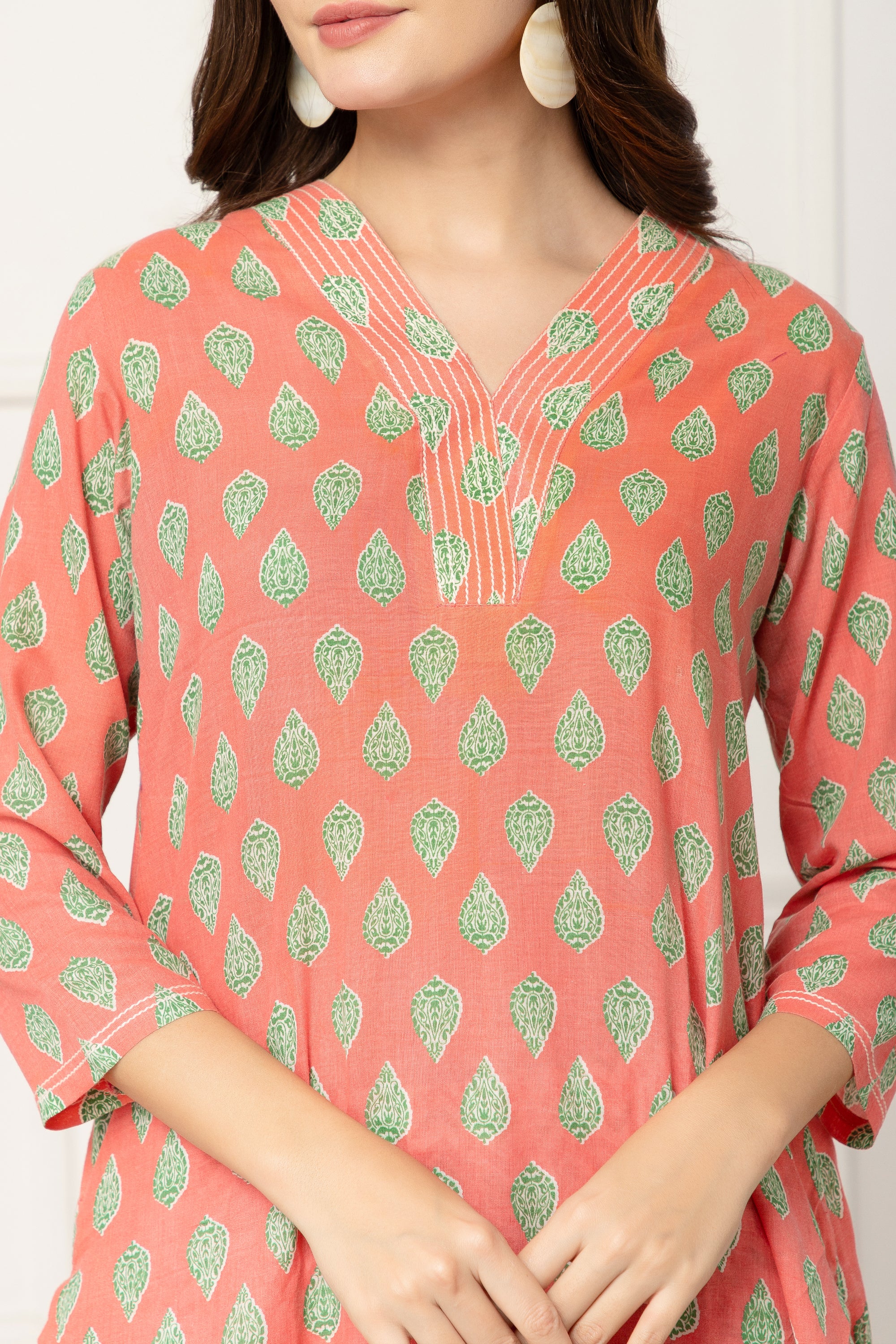 Domna Pink Floral Printed Cotton Coord Set For Women