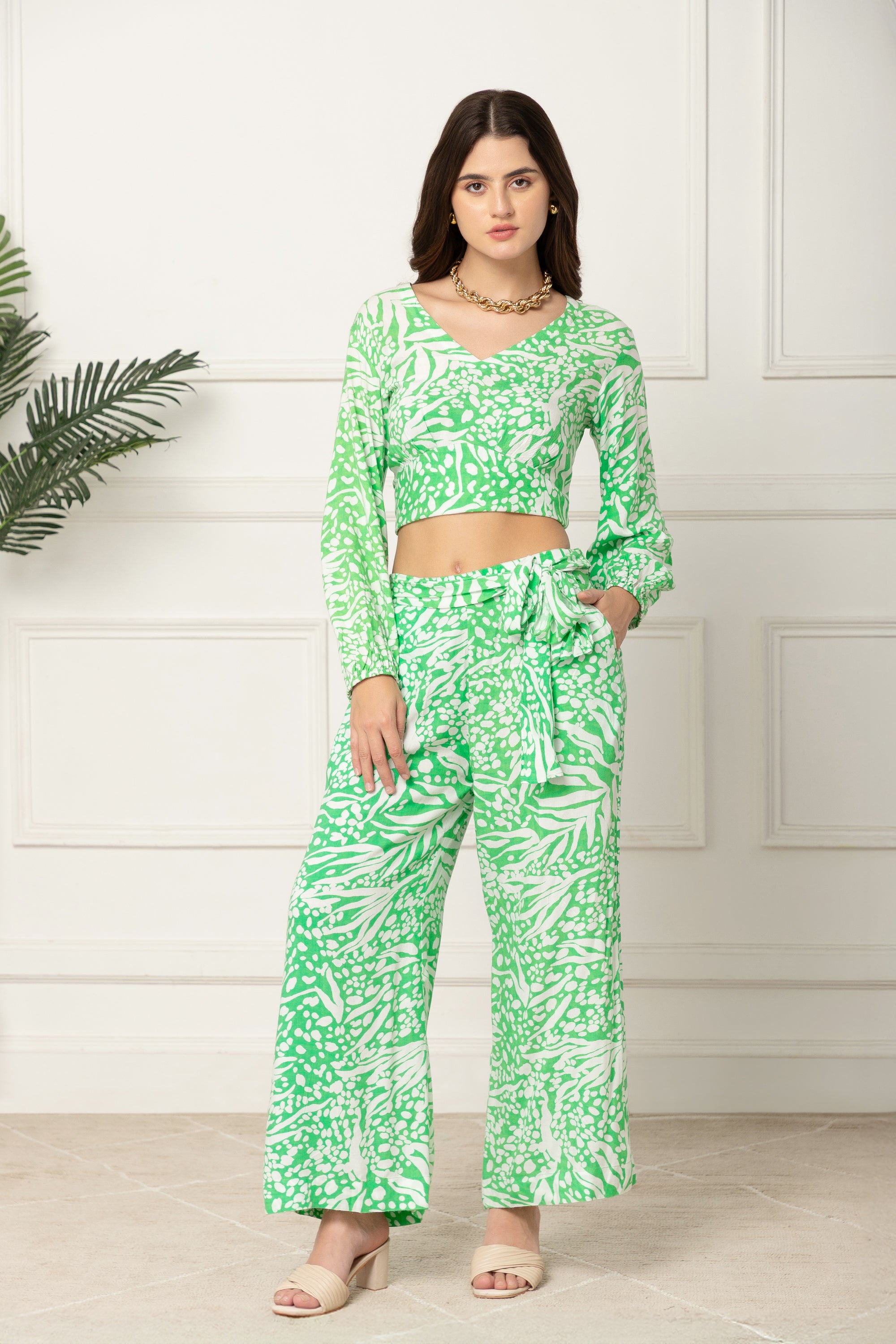 Rhea Green and White Printed Coord Set For Women