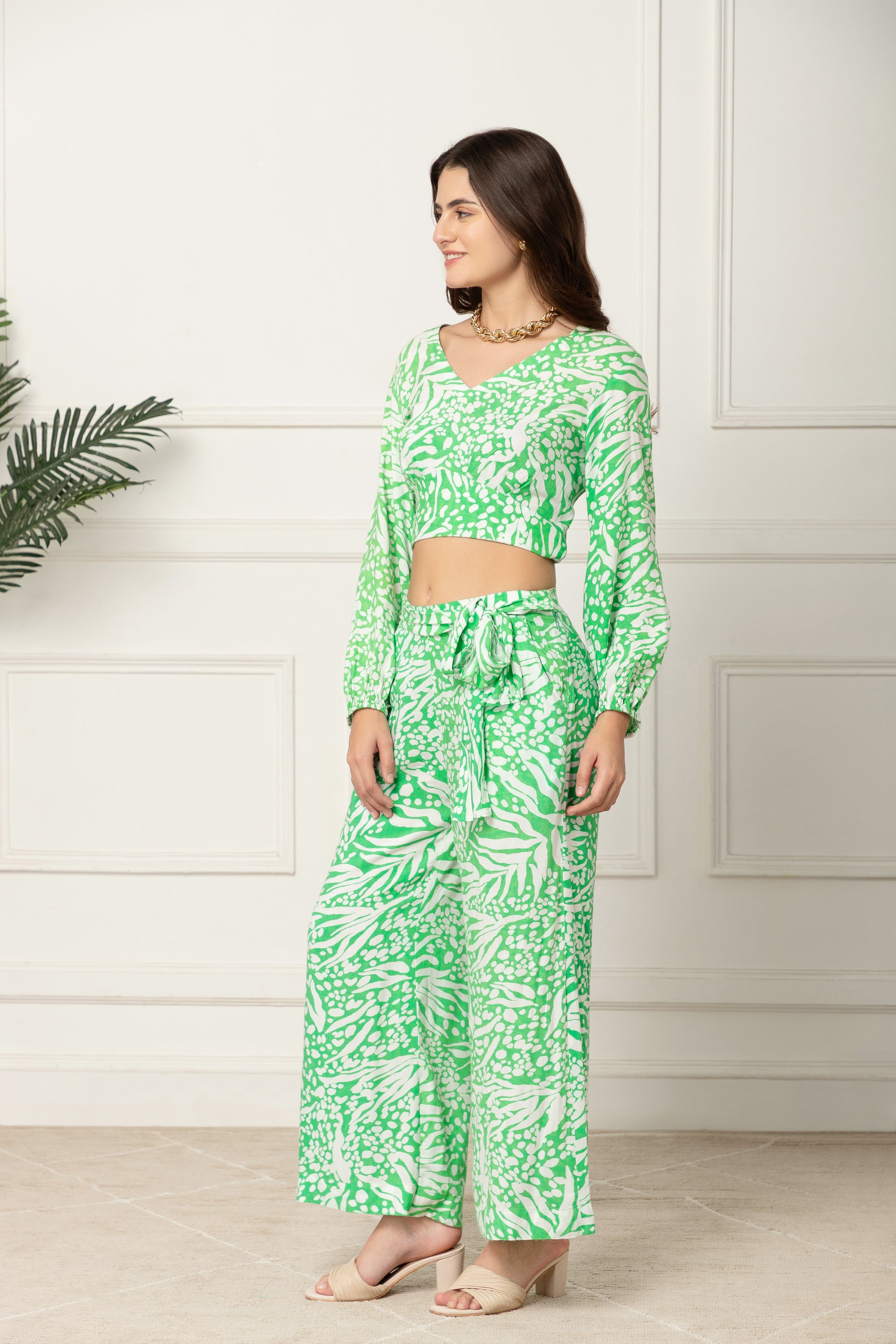 Rhea Green and White Printed Coord Set For Women