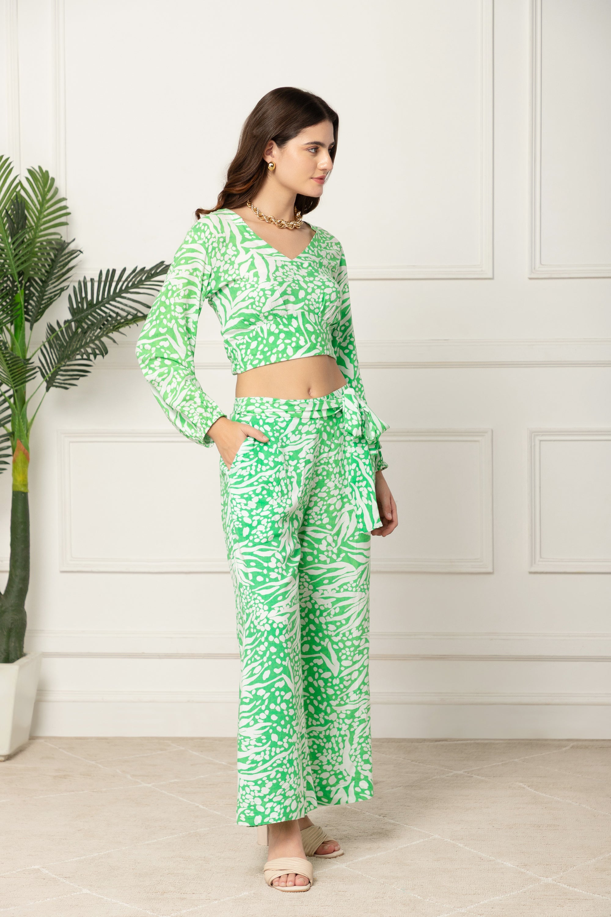 Rhea Green and White Printed Coord Set For Women