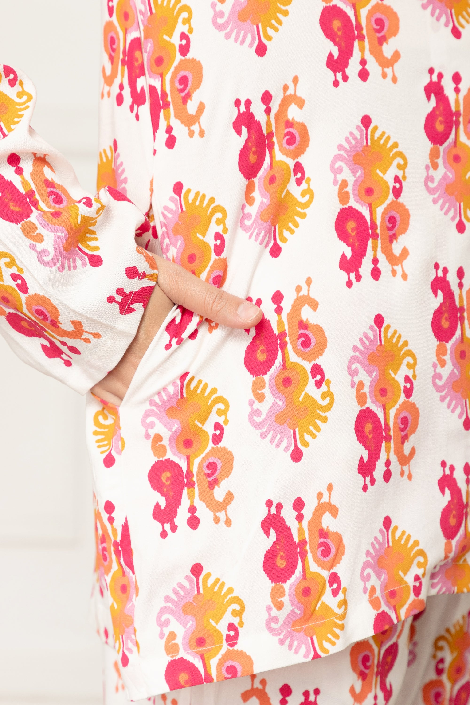 Phoebe White and Peach Floral Printed Coord Set For Women