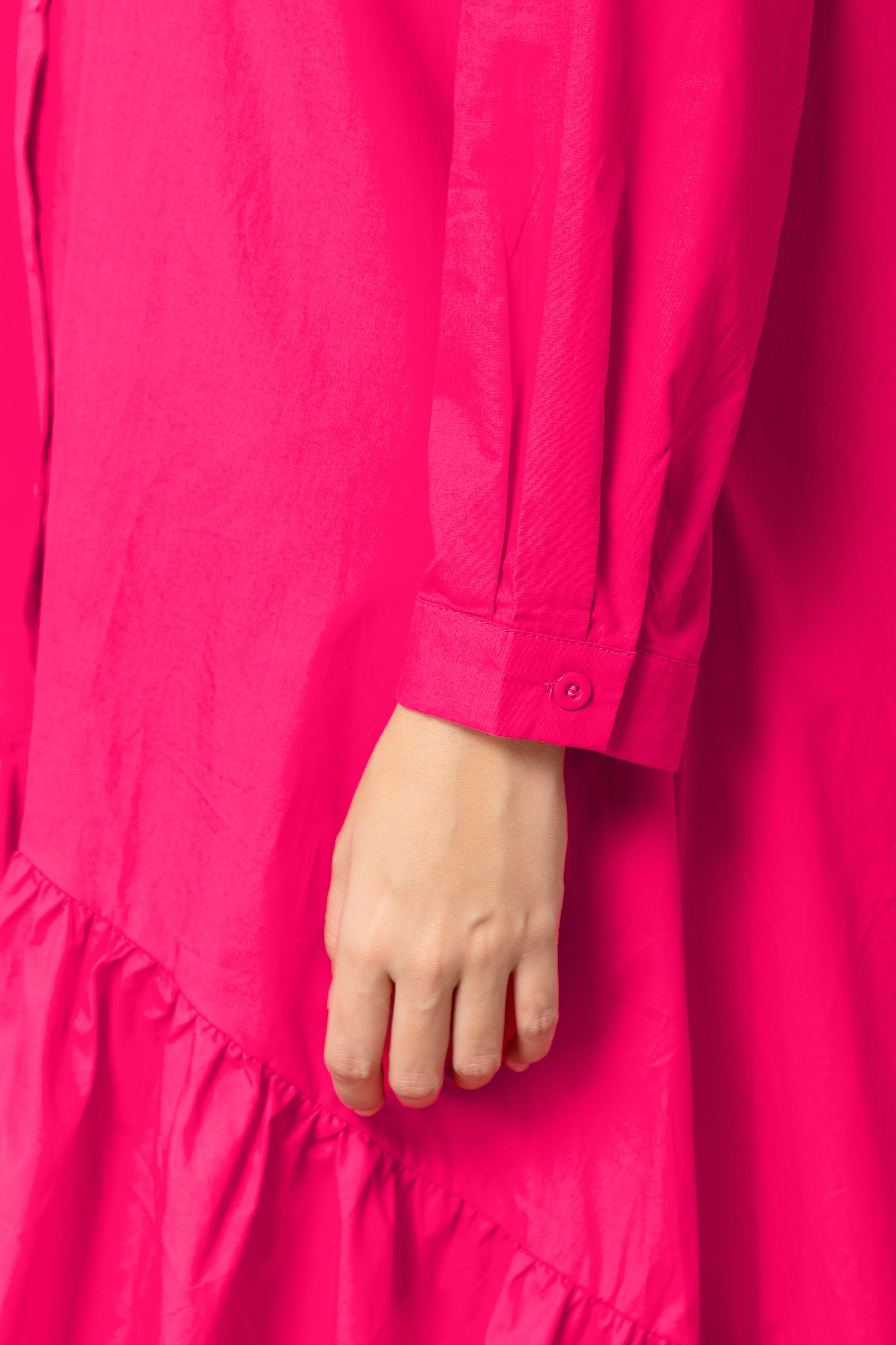 PETUNIA PINK FLARED COTTON LONG DRESS FOR WOMEN
