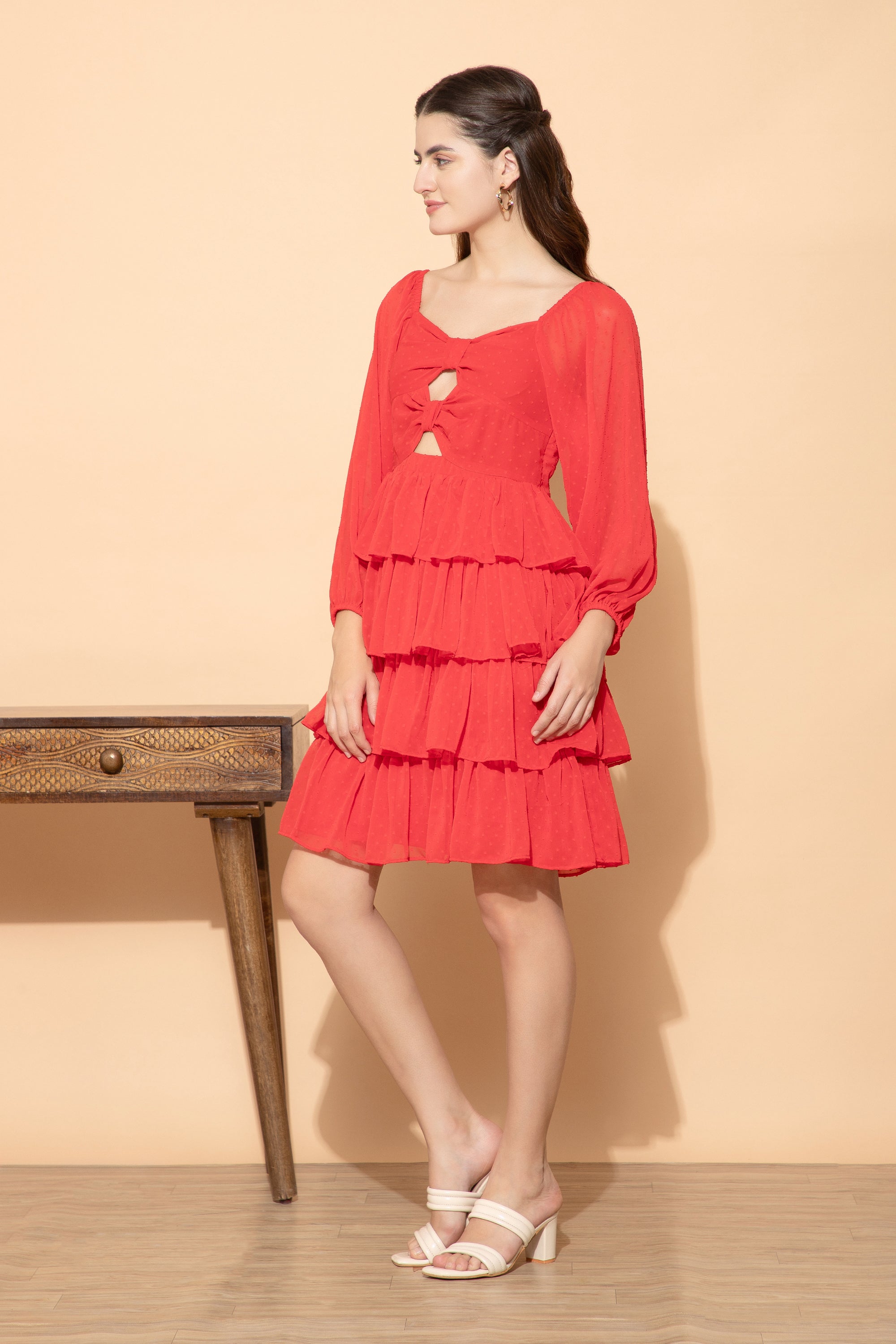 Zinovia Red Western Short Dress For Women