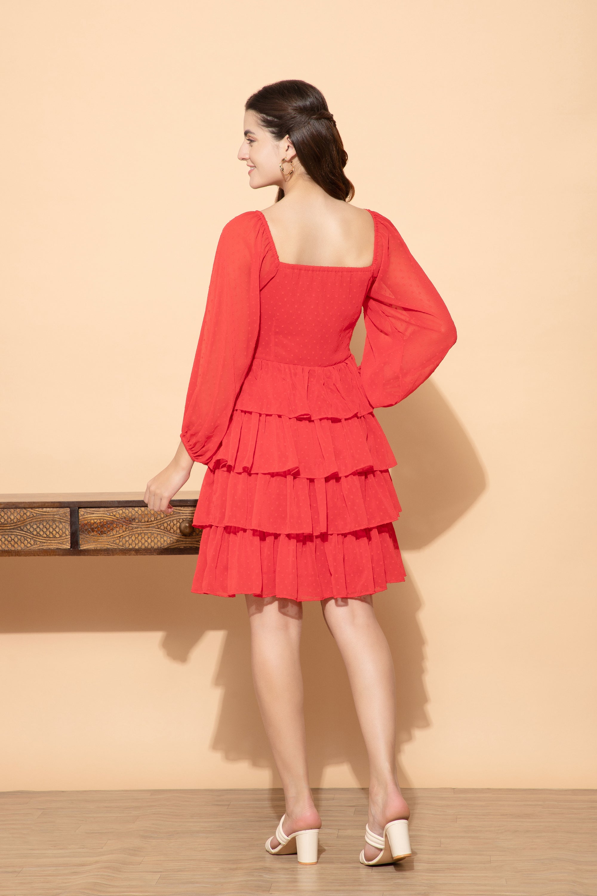 Zinovia Red Western Short Dress For Women