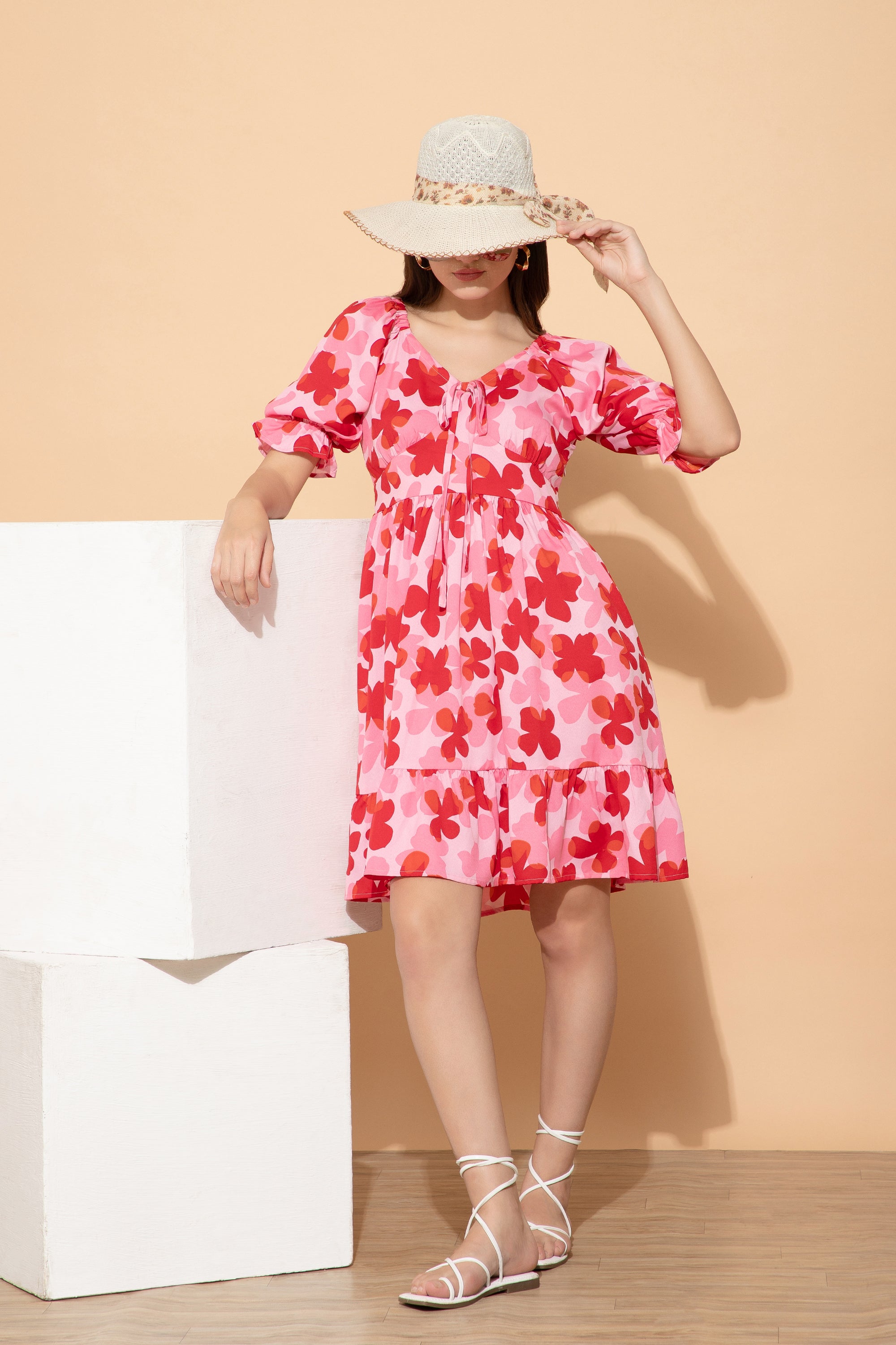 Aliki Multi Colour Floral Print Western Dress For Women