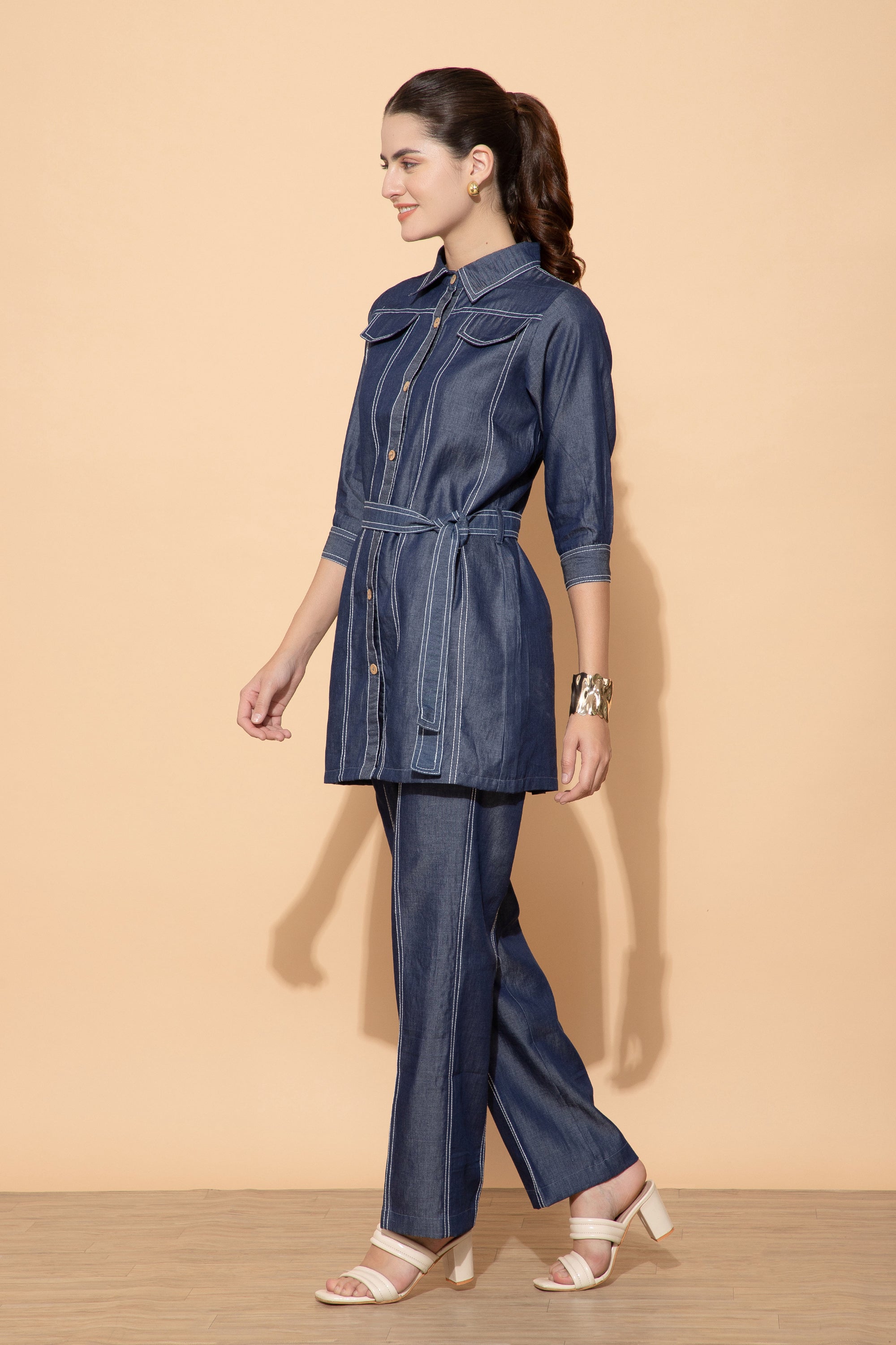Kassandra Blue Denim Coord Set For Women