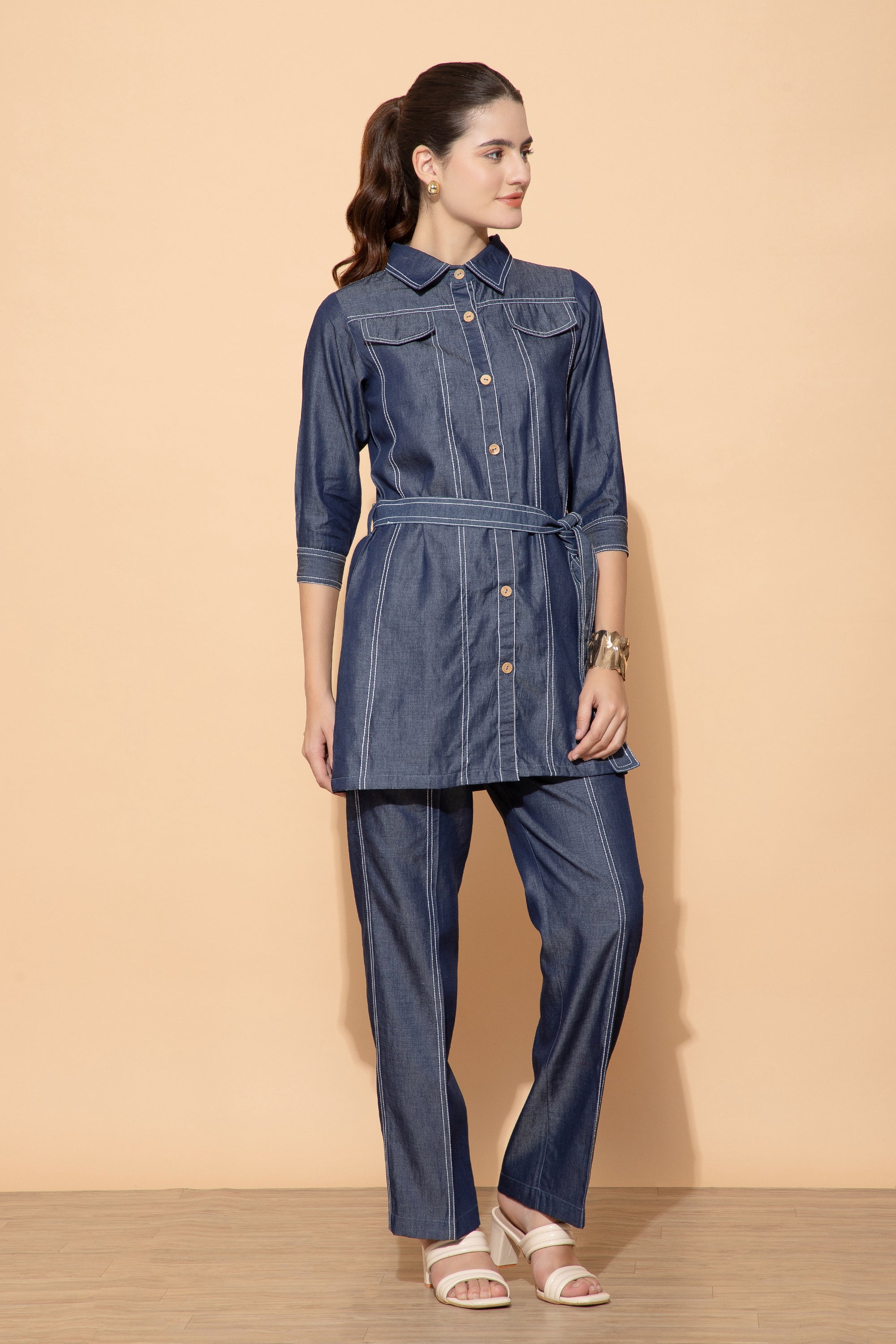 Kassandra Blue Denim Coord Set For Women