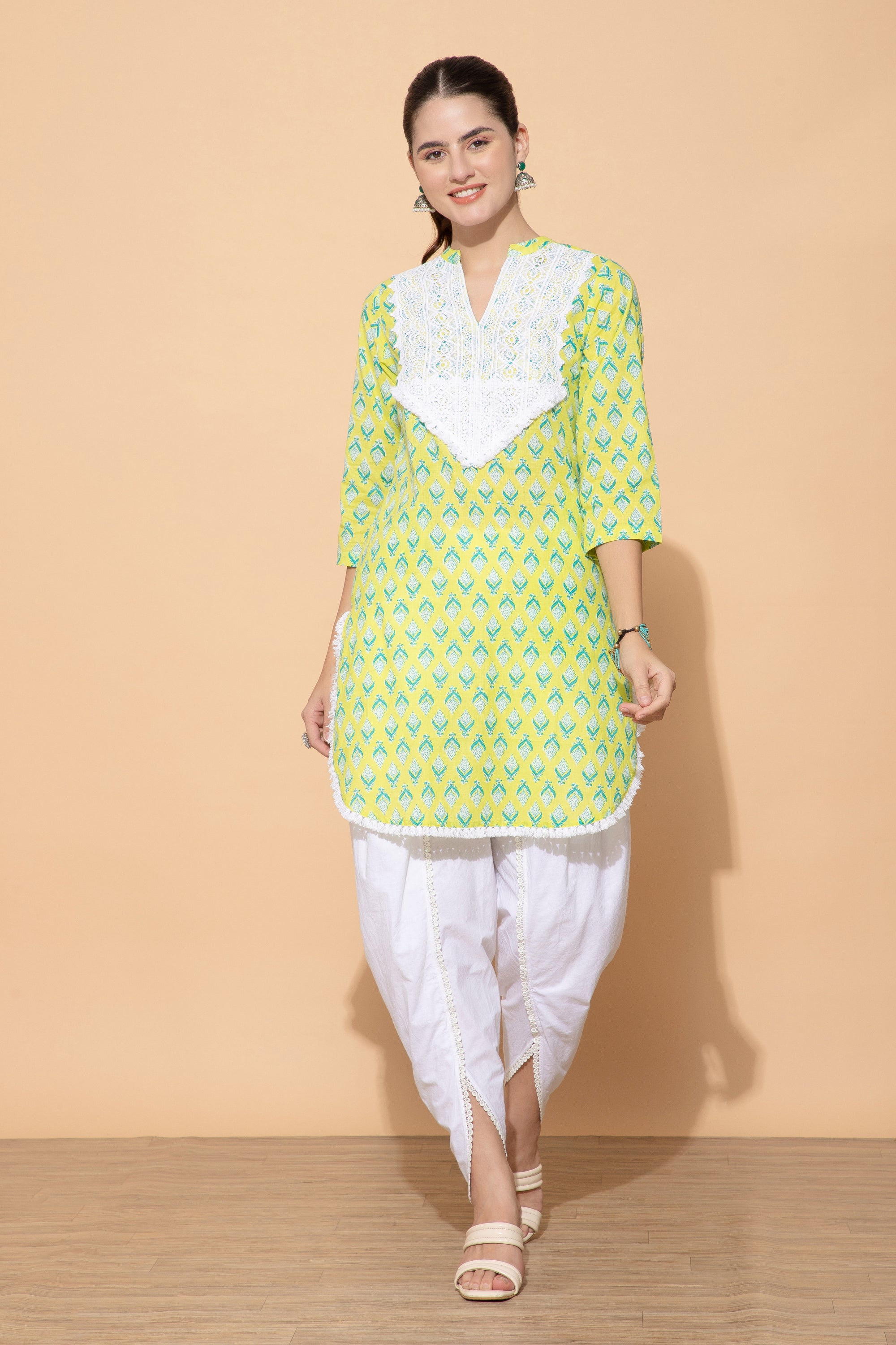 Georgia Neon Green Cotton Coord set For Women