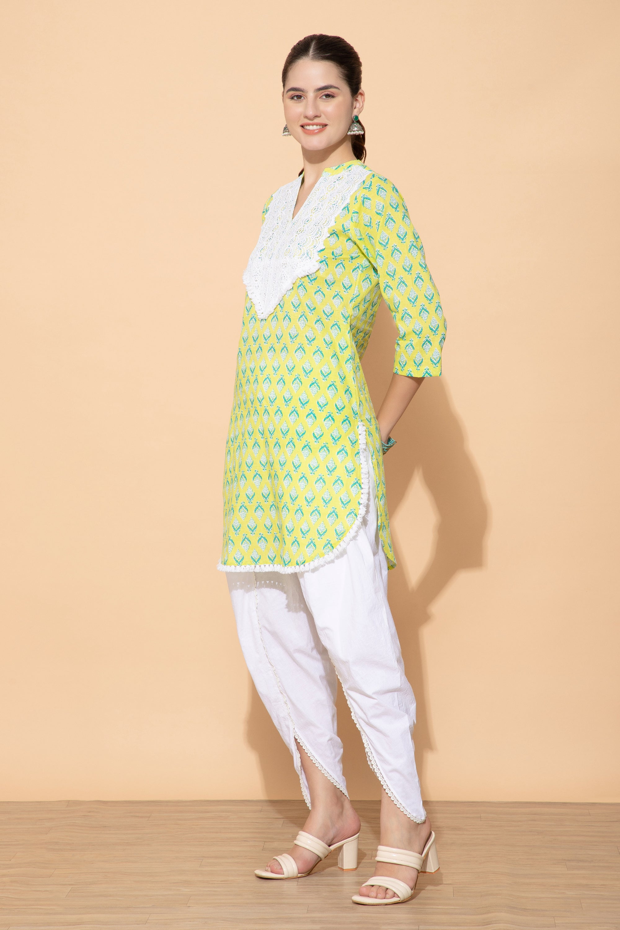 Georgia Neon Green Cotton Coord set For Women