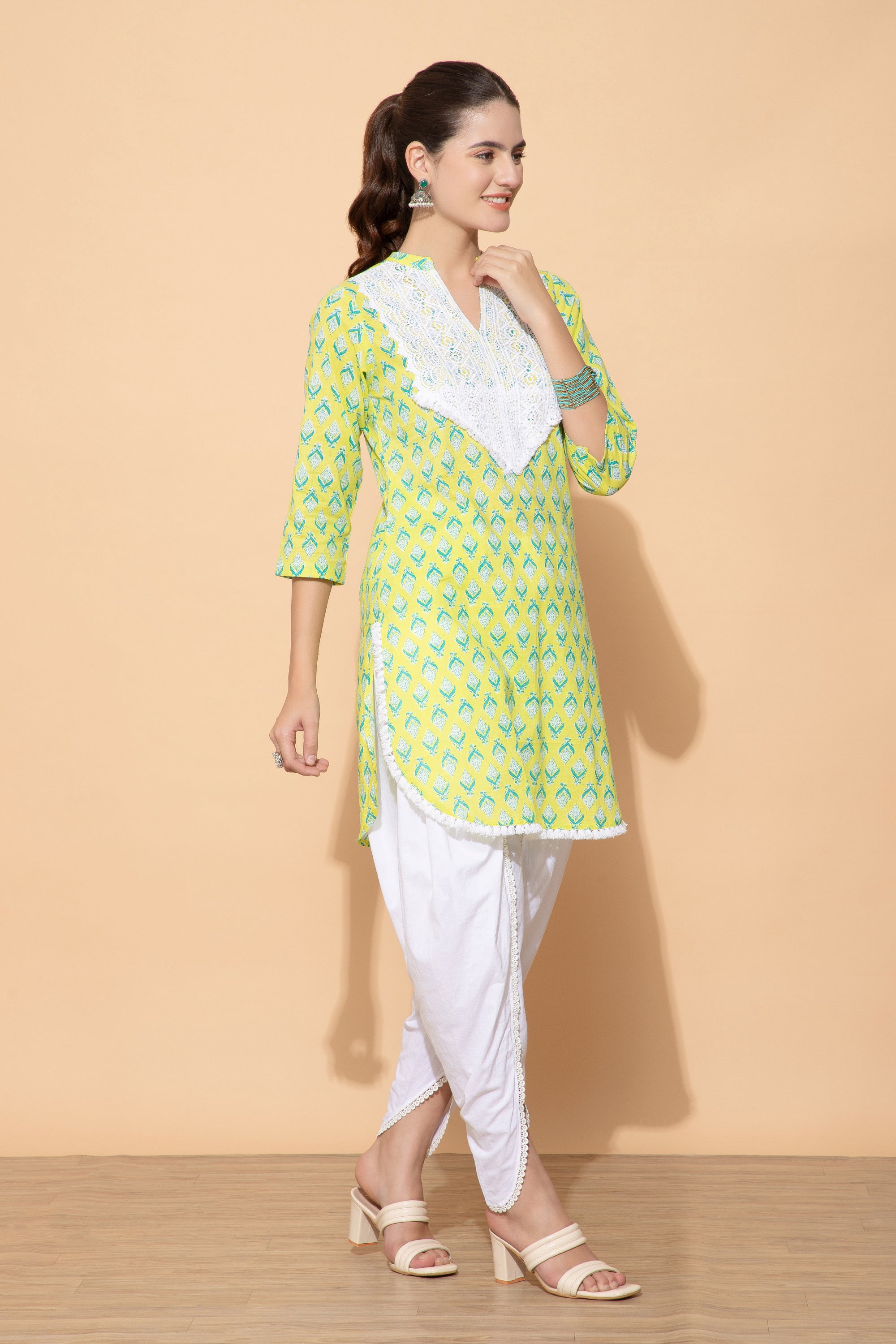 Georgia Neon Green Cotton Coord set For Women