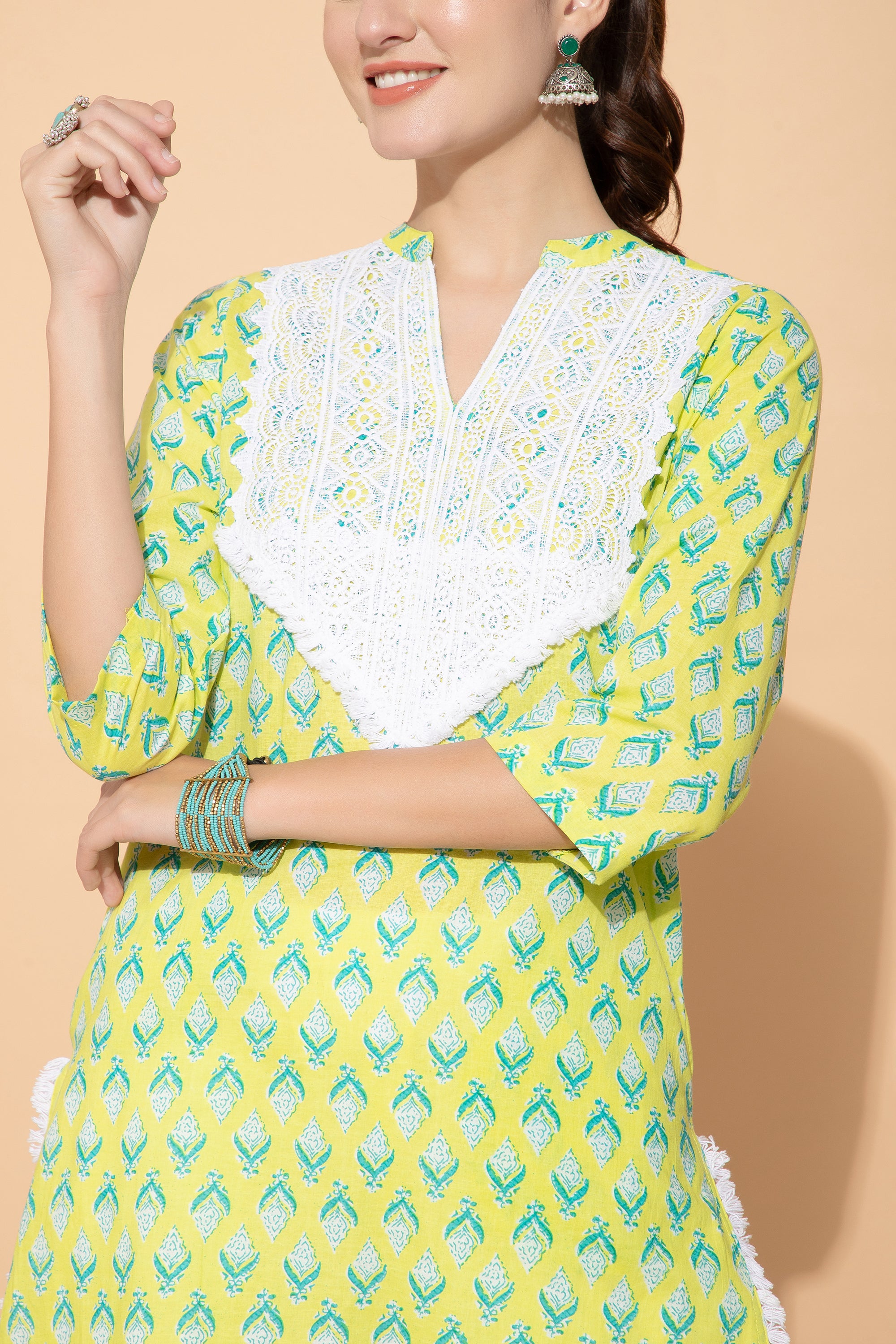 Georgia Neon Green Cotton Coord set For Women