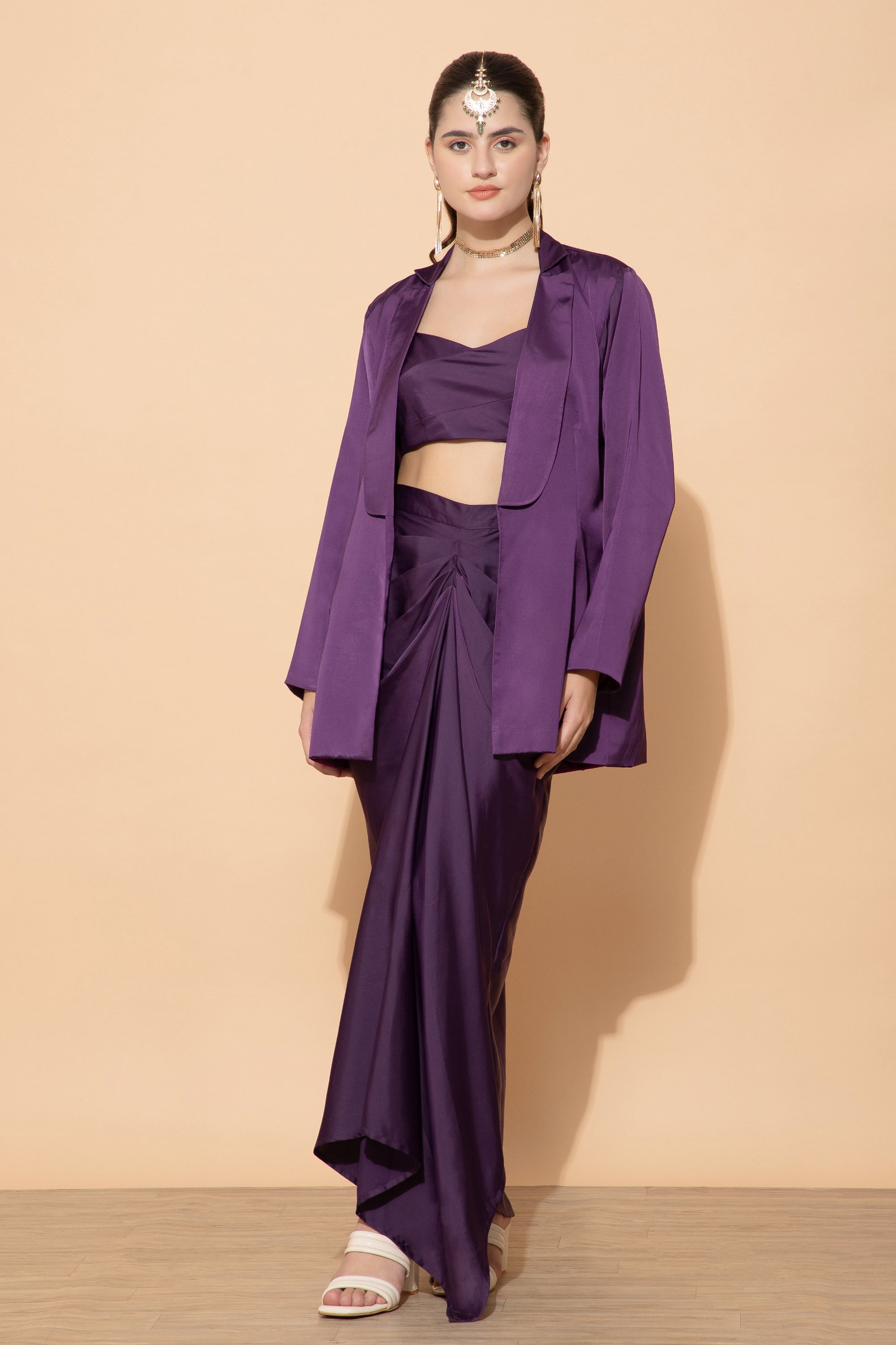 Penelope Royal Amethyst Blazer With Top & Skirt Coord For Women