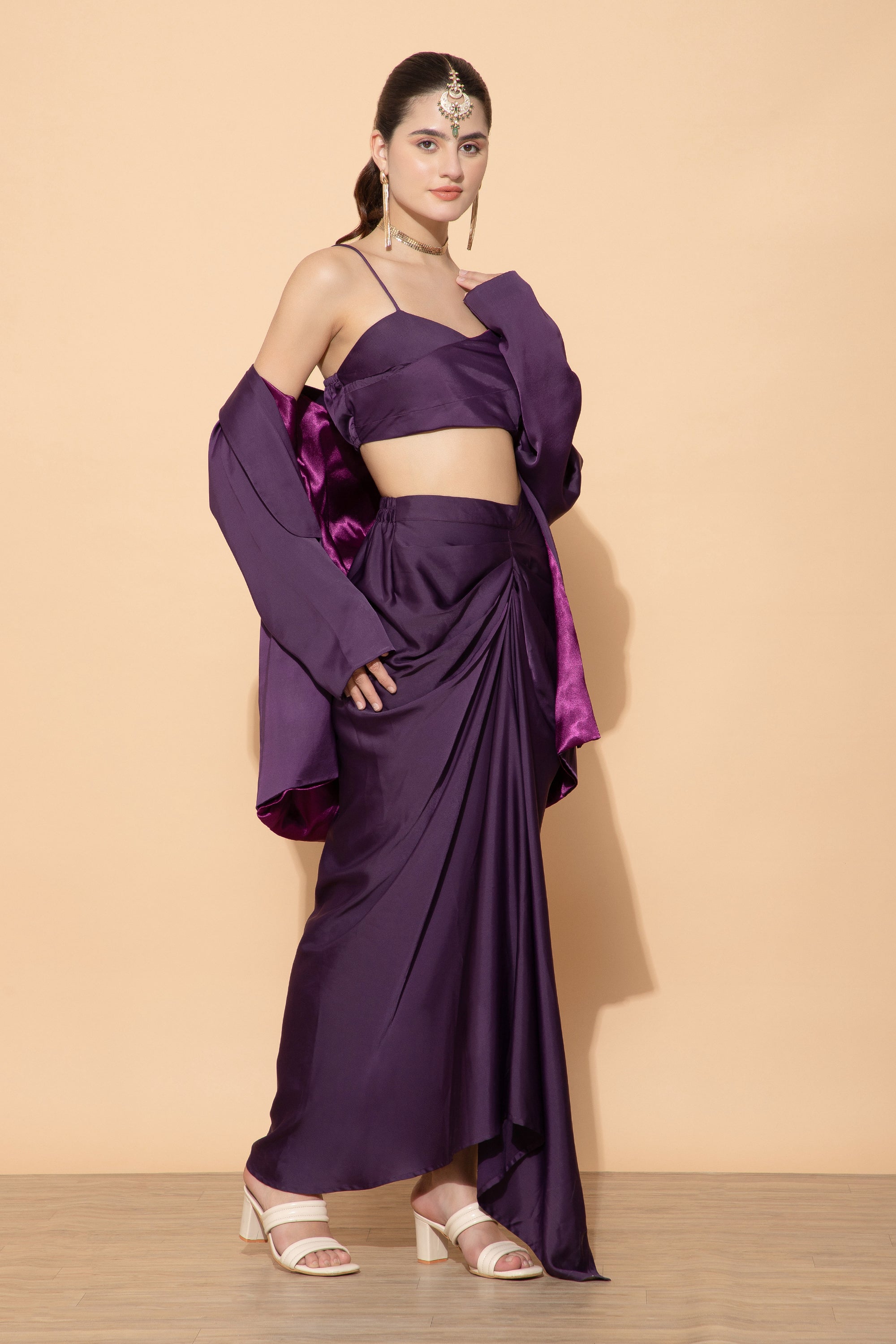 Penelope Royal Amethyst Blazer With Top & Skirt Coord For Women