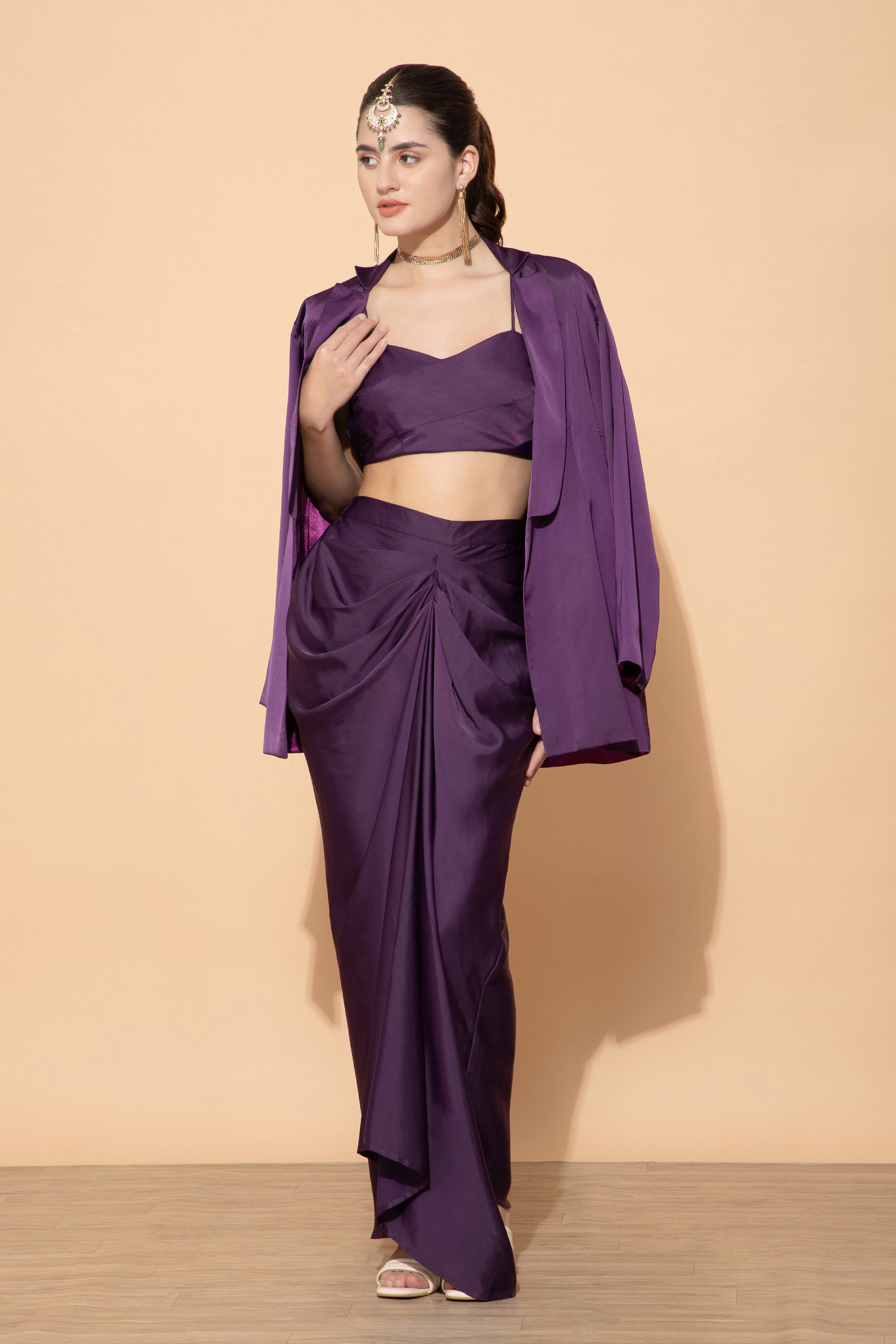 Penelope Royal Amethyst Blazer With Top & Skirt Coord For Women