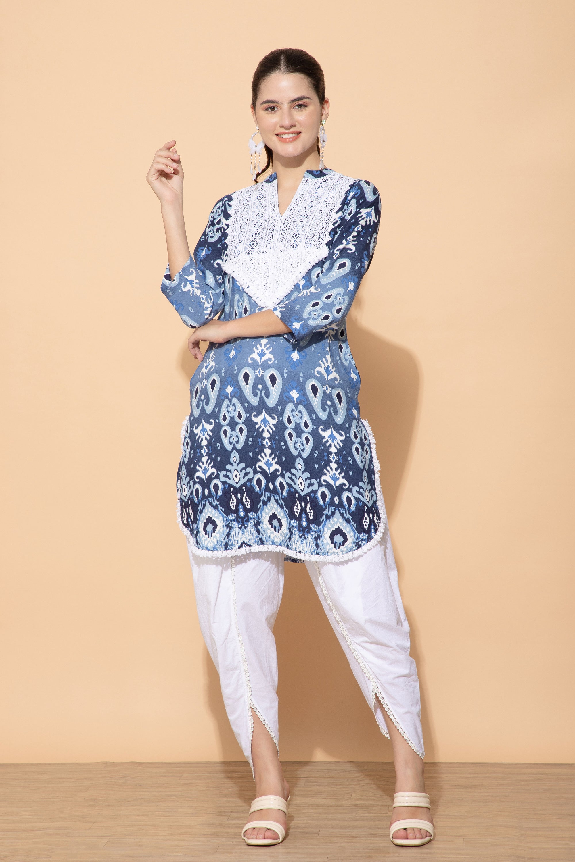 Anastasia Printed Blue Cotton Coord set For Women