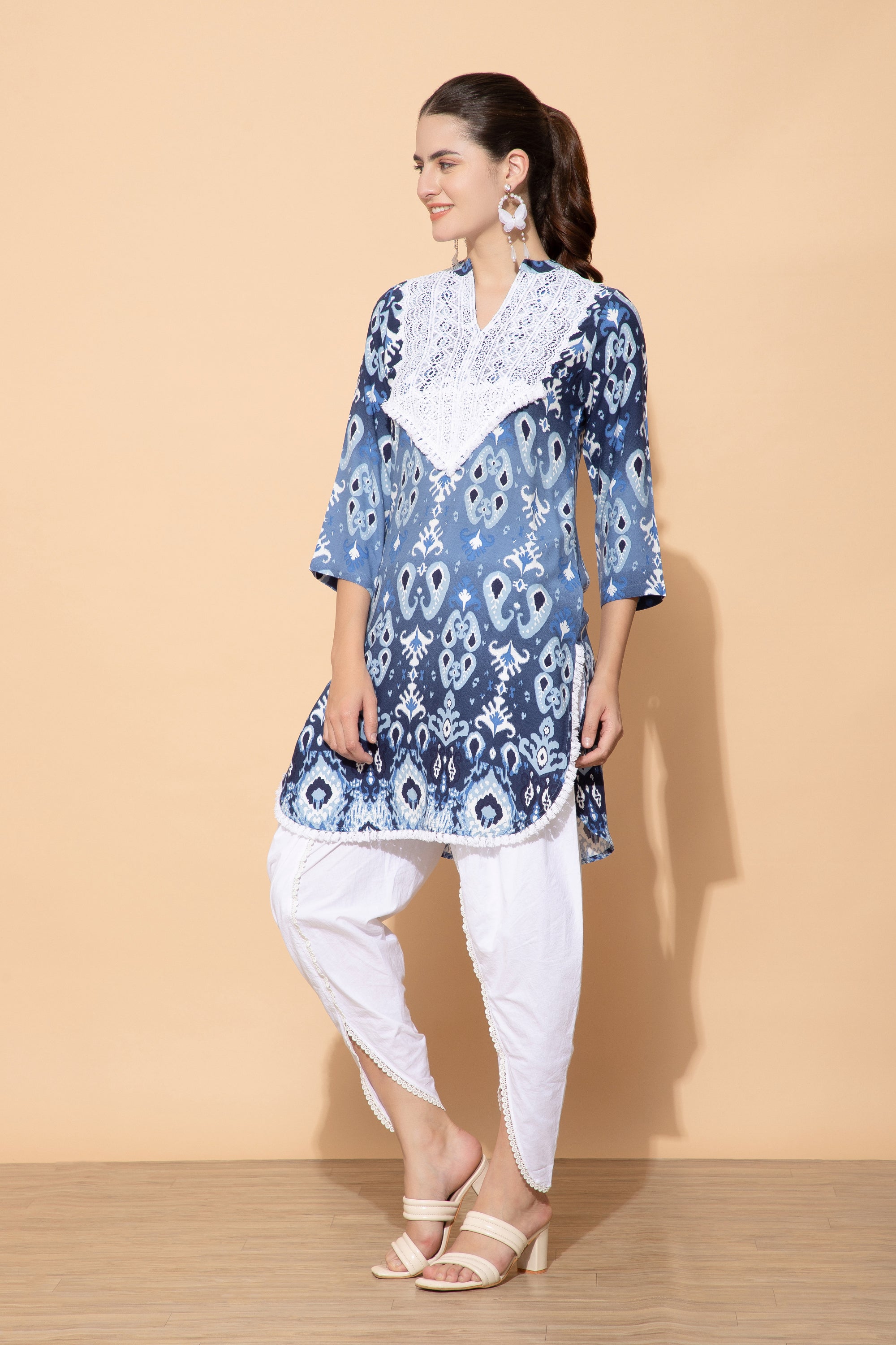 Anastasia Printed Blue Cotton Coord set For Women