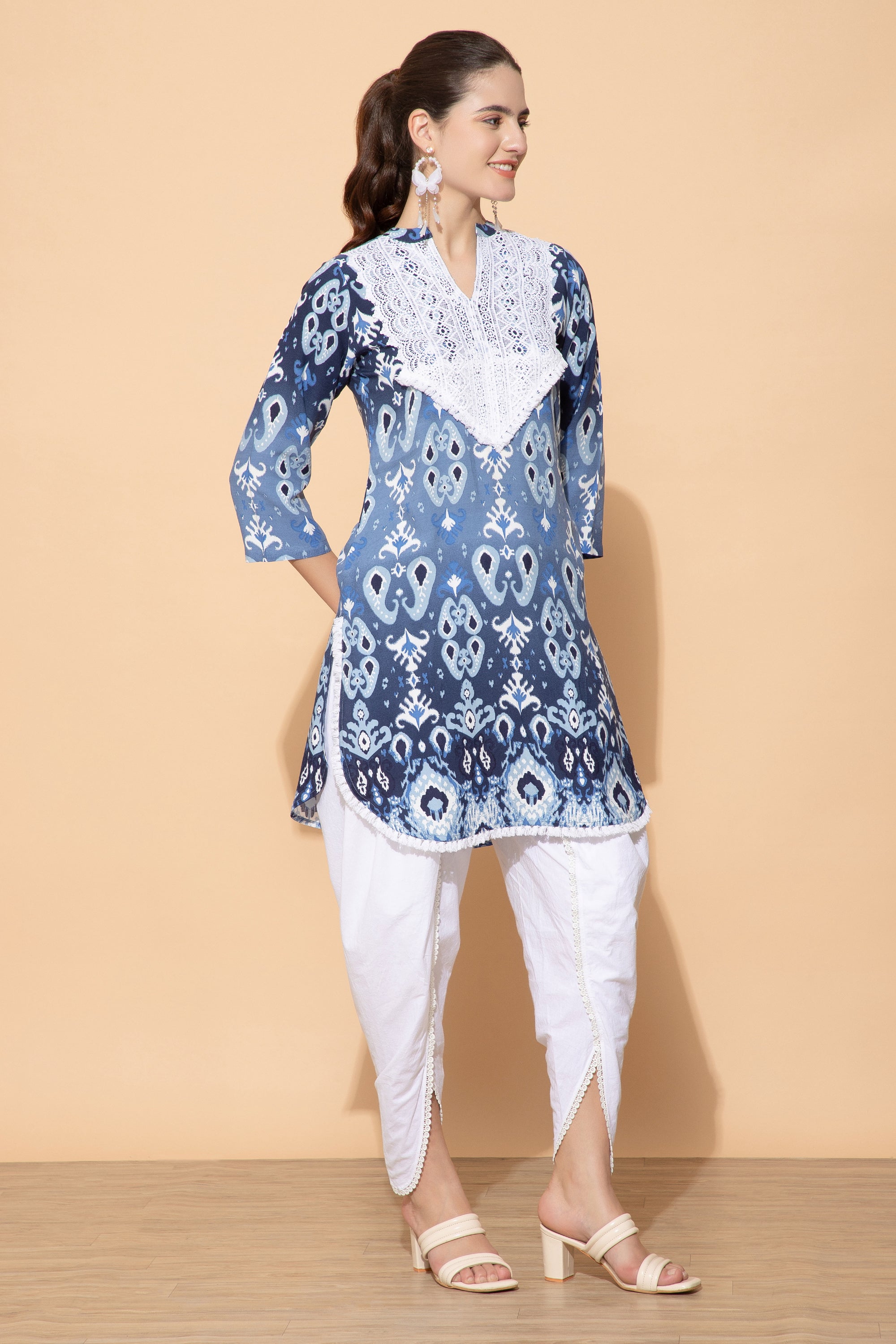 Anastasia Printed Blue Cotton Coord set For Women