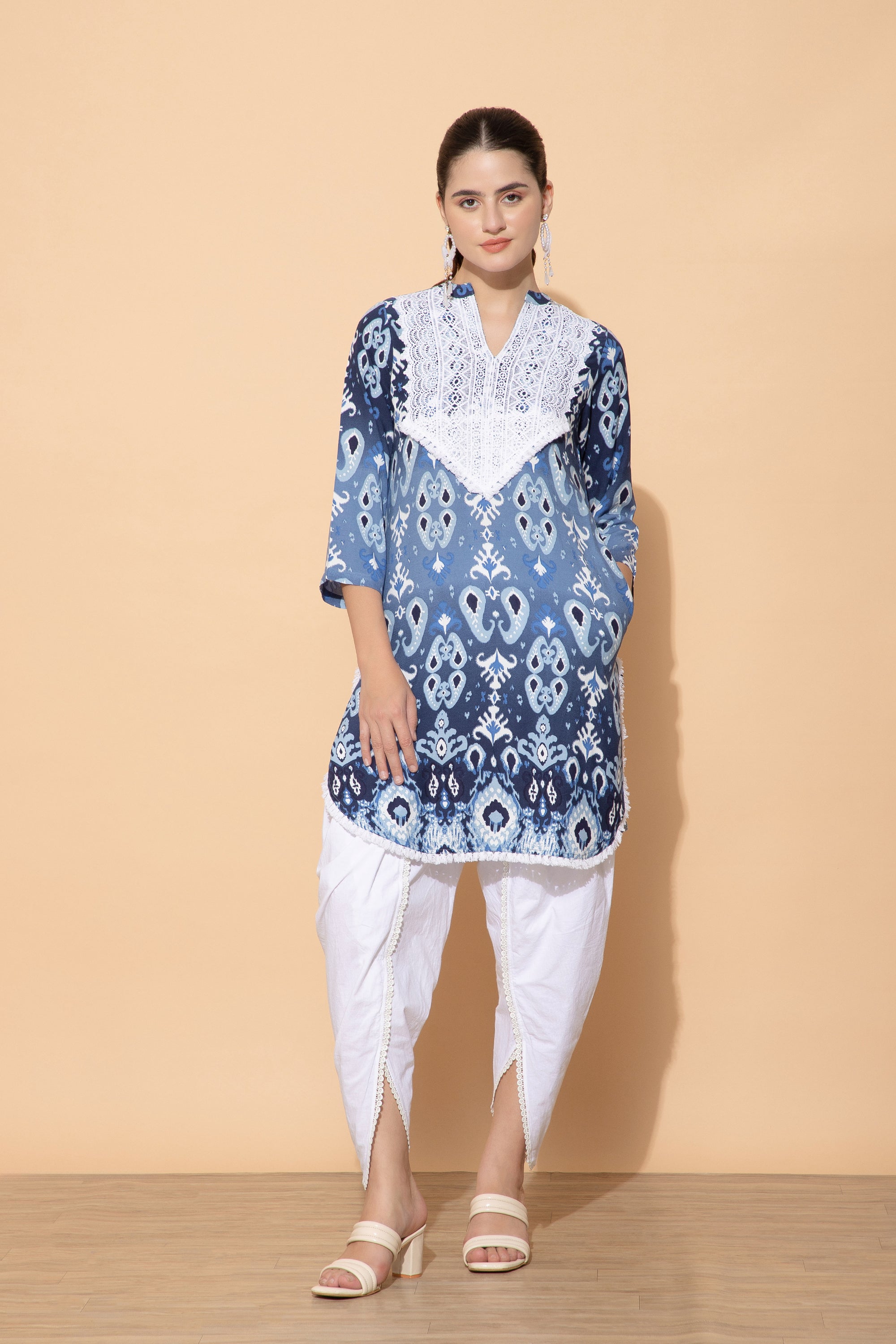Anastasia Printed Blue Cotton Coord set For Women