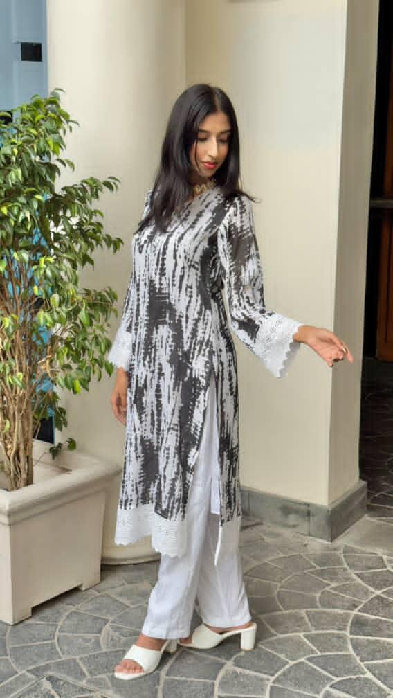 BLUSH TIE-DYE LACE BLACK KURTA FOR WOMEN