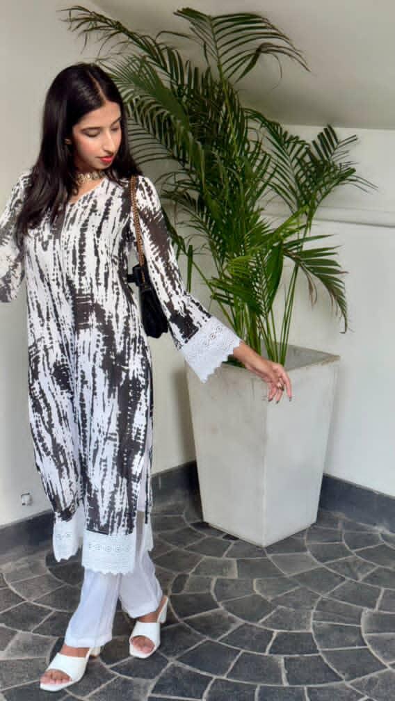 BLUSH TIE-DYE LACE BLACK KURTA FOR WOMEN