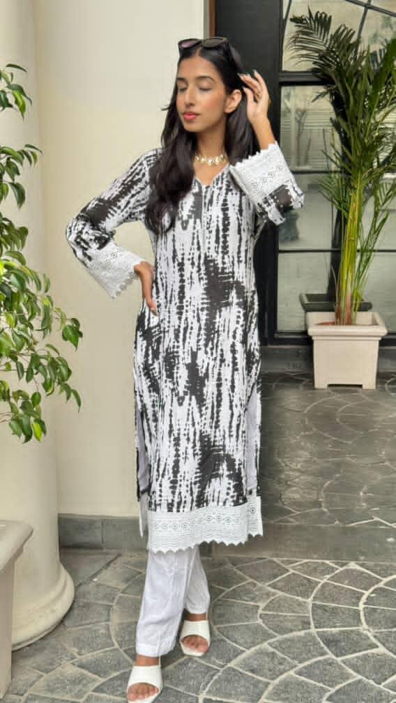 BLUSH TIE-DYE LACE BLACK KURTA FOR WOMEN