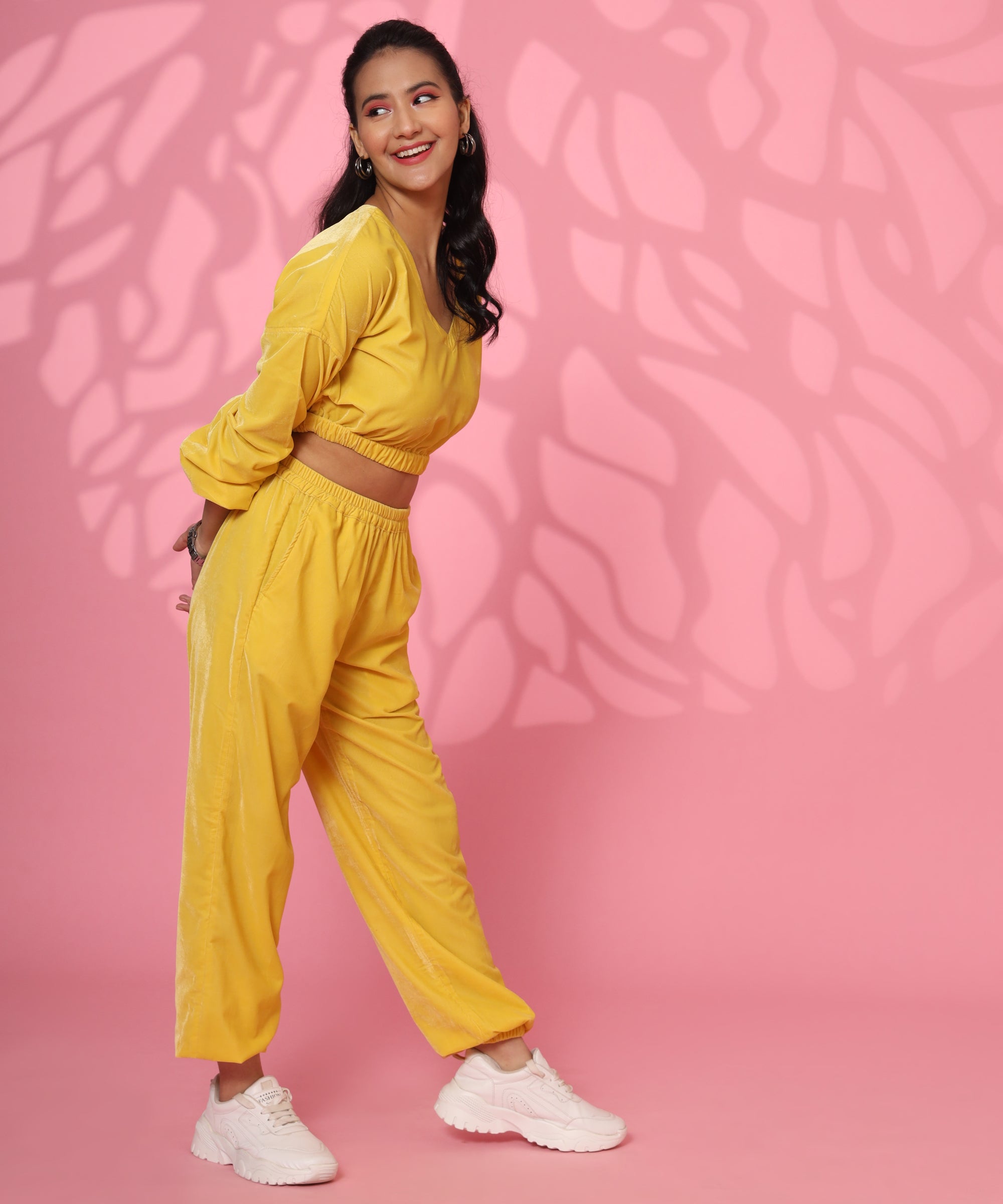 WINTER VELVET YELLOW COORD SET FOR WOMEN