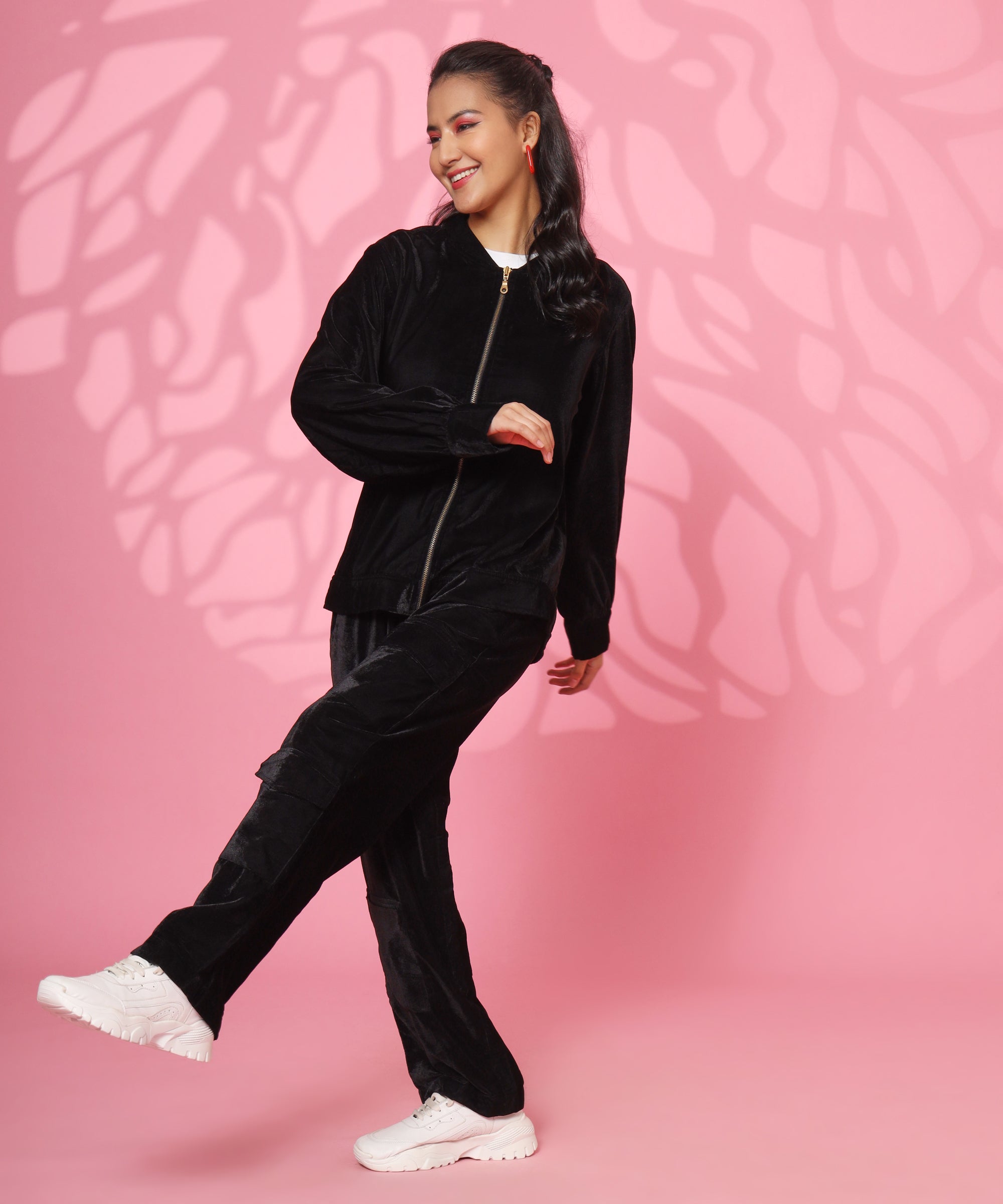 PEACE BLACK VELVET COORD SET FOR WOMEN