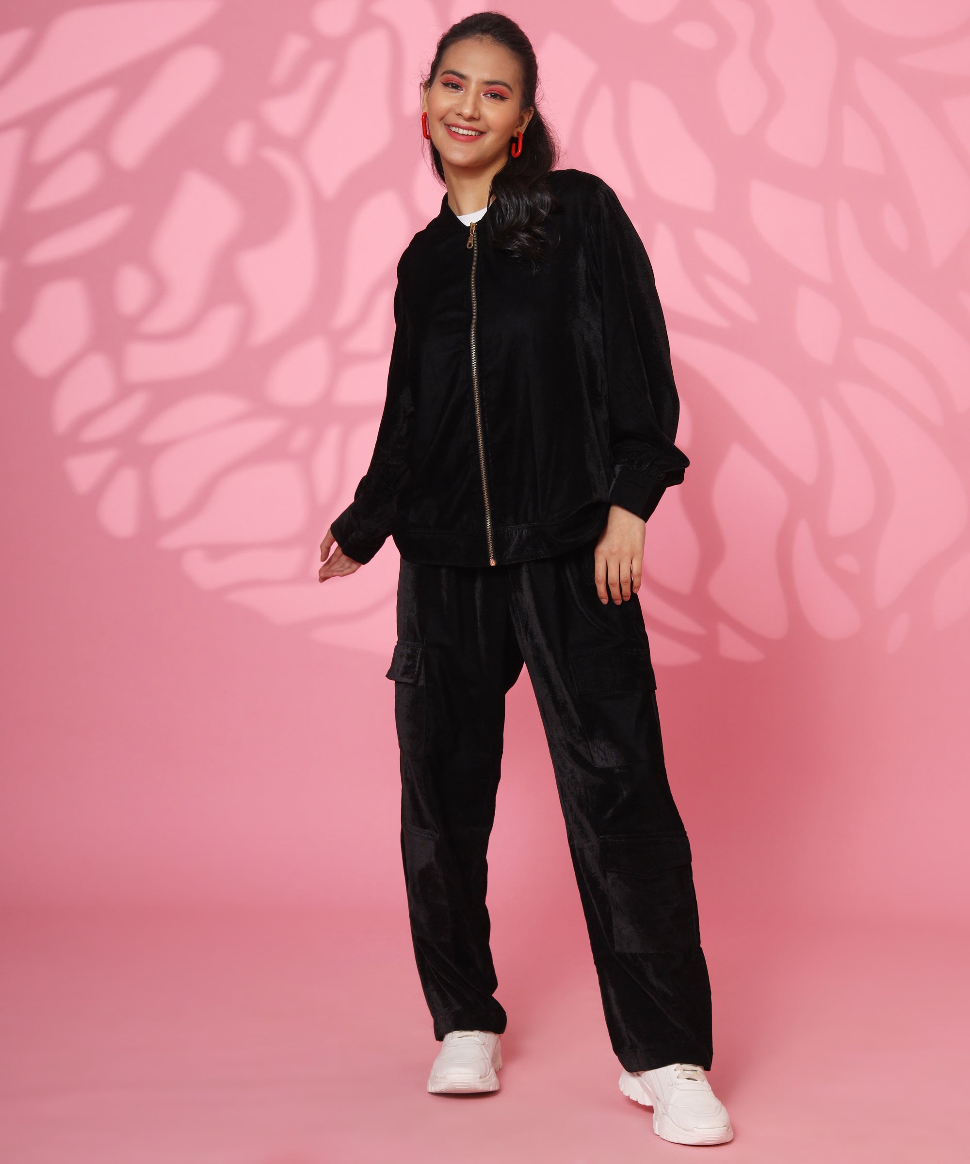 PEACE BLACK VELVET COORD SET FOR WOMEN