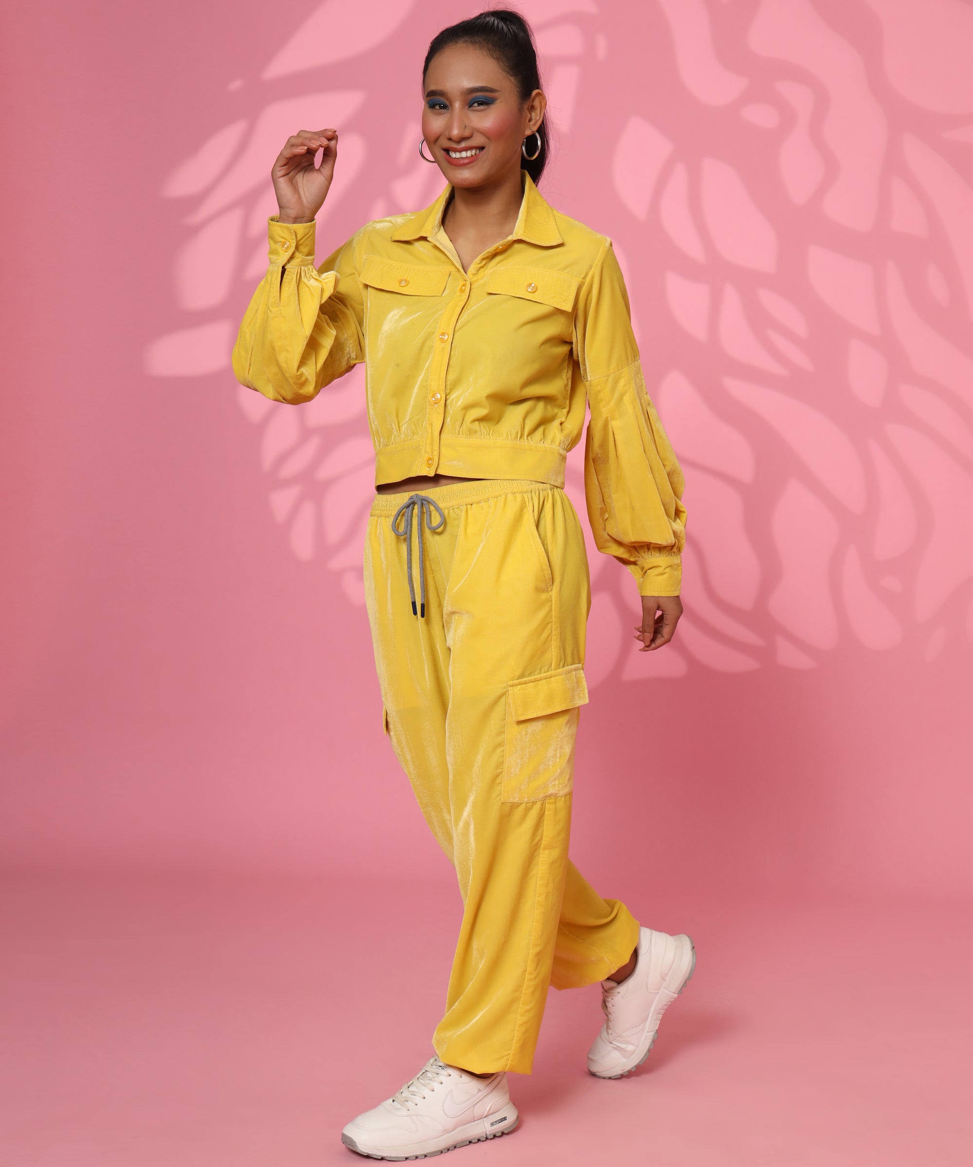 YELLOW VELVET JACKET JOGGER CO-ORD SET