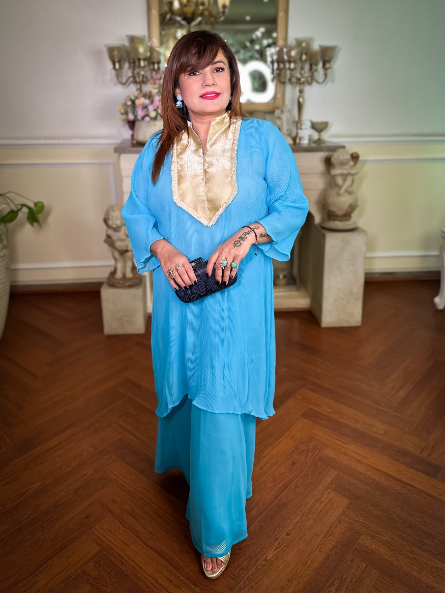 GEORGETTE PLEATED ASMANI COORD SET FOR WOMEN