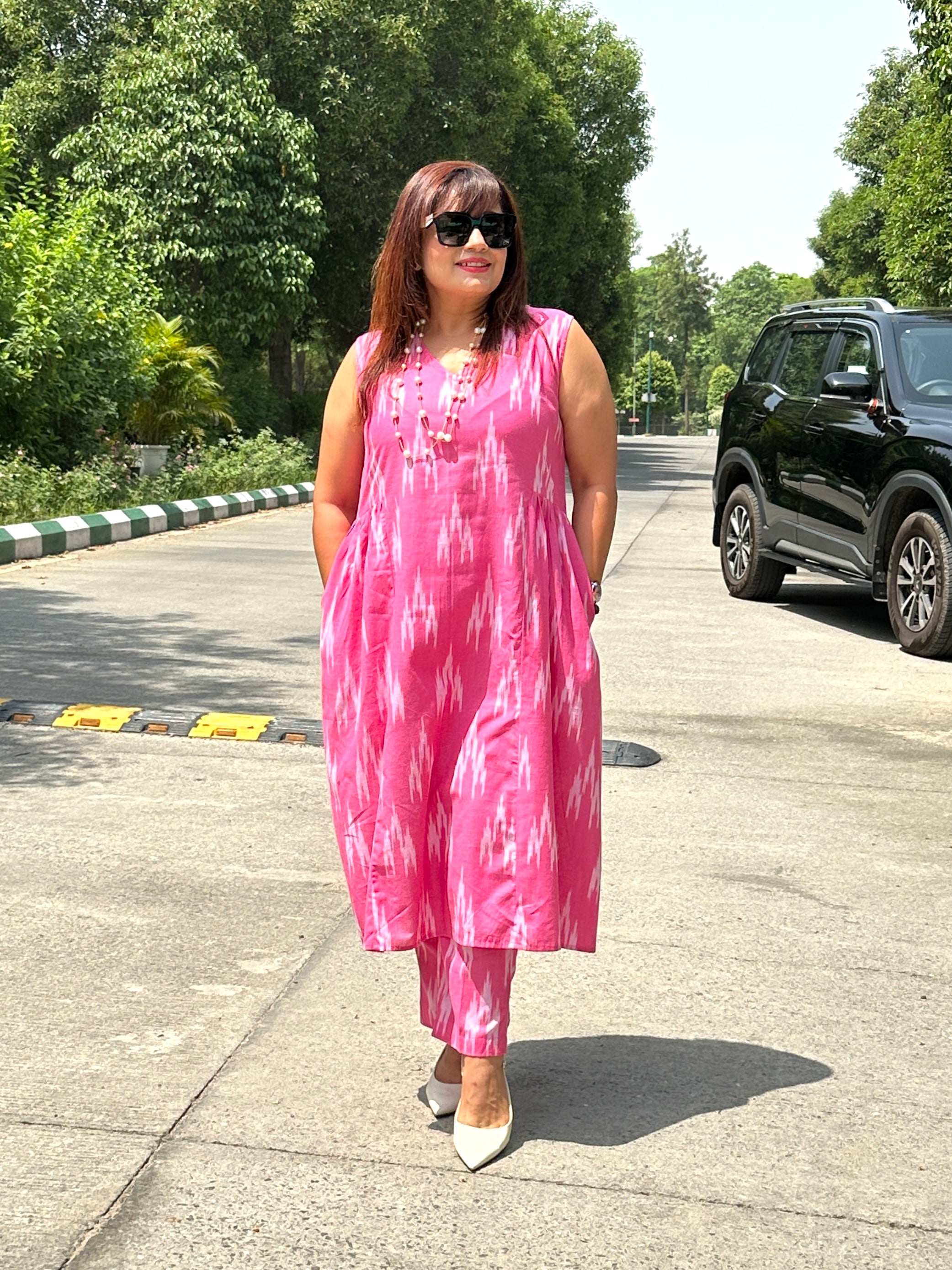 Nova Pink Printed Sleeveless Coord Set For Women