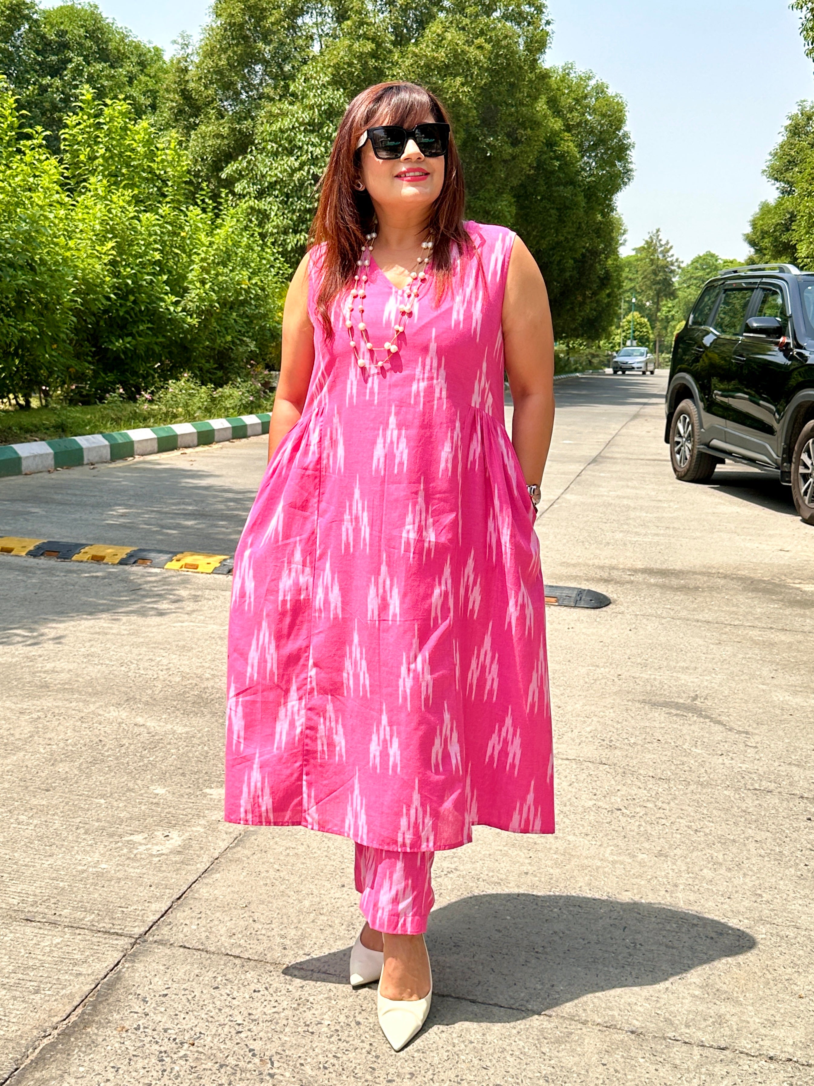 Nova Pink Printed Sleeveless Coord Set For Women