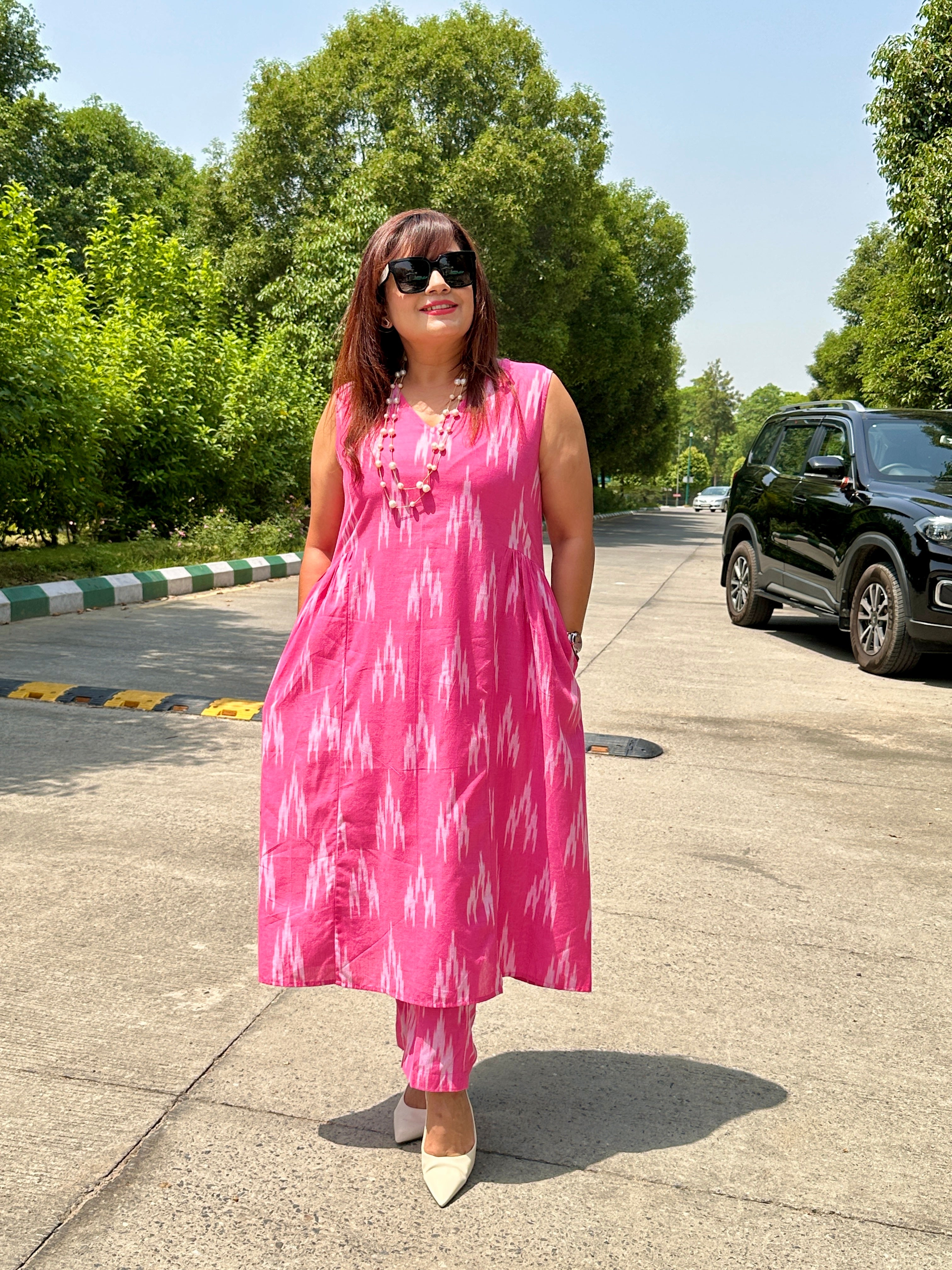 Nova Pink Printed Sleeveless Coord Set For Women