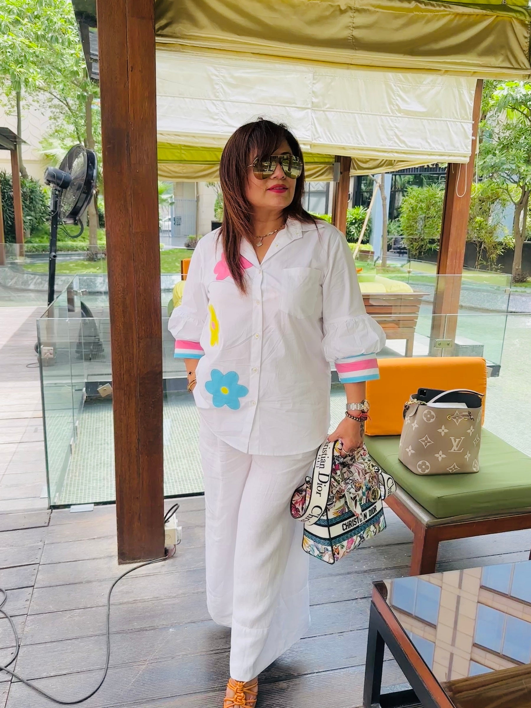 White Designer Candy Cotton Shirt with Linen Pant