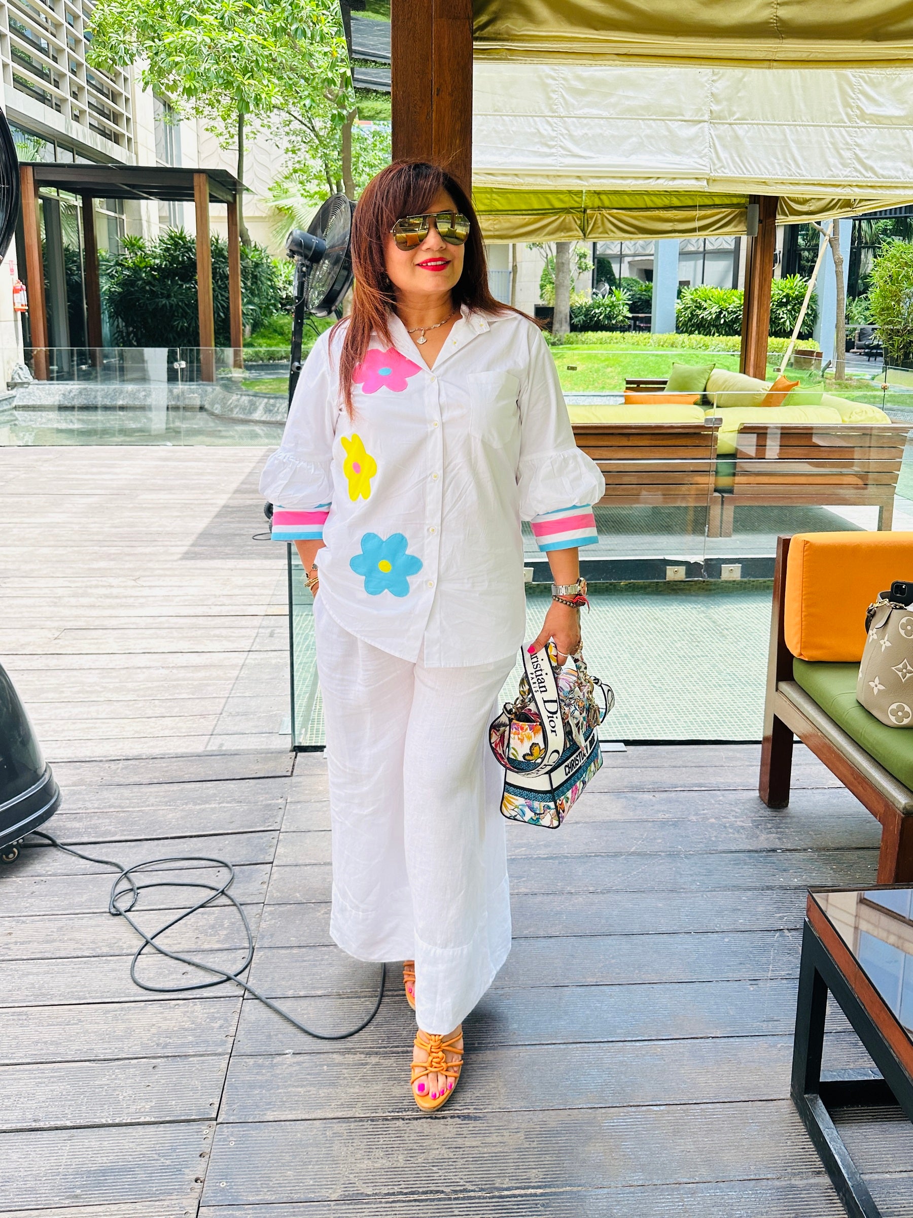 White Designer Candy Cotton Shirt with Linen Pant