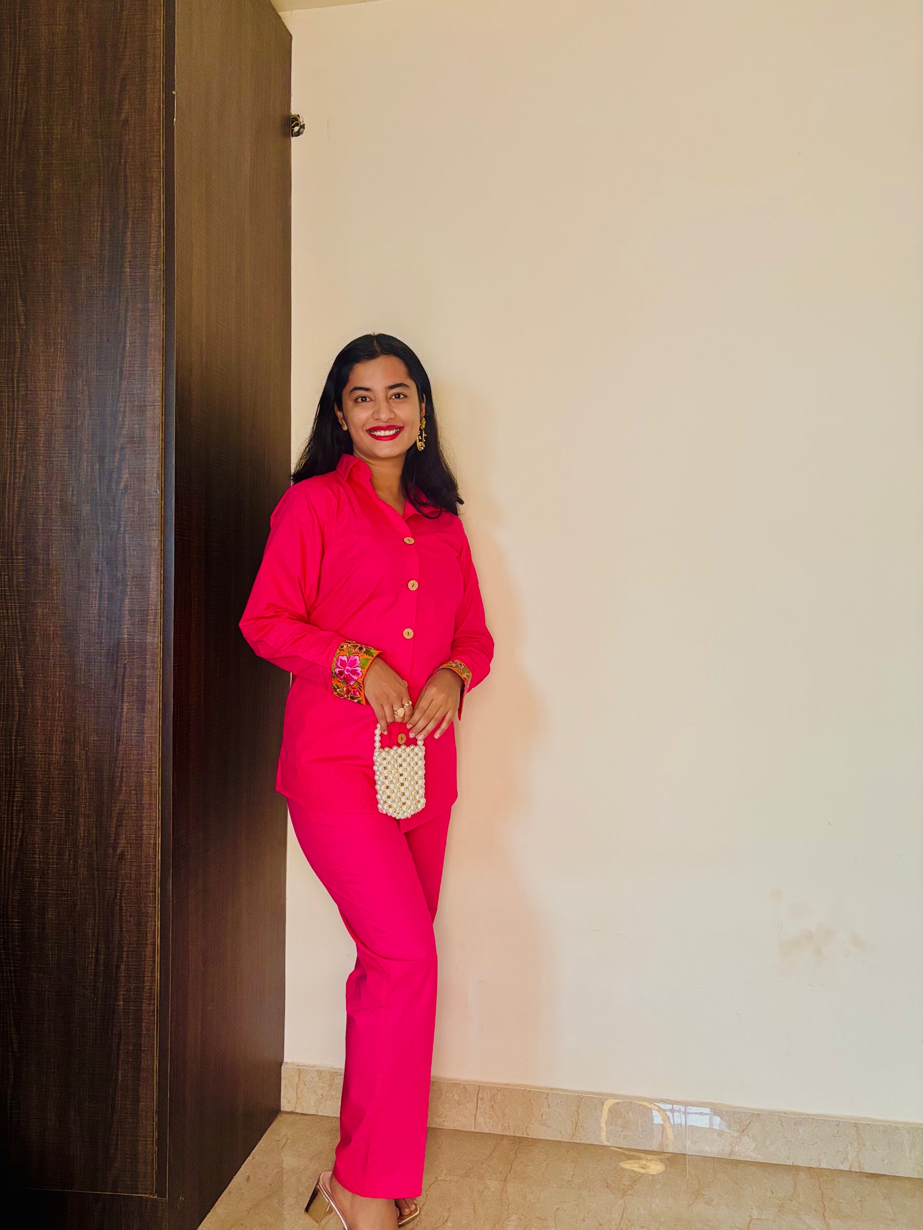 BHAVYA PANDEY PINK EMBROIDERED COORD SET